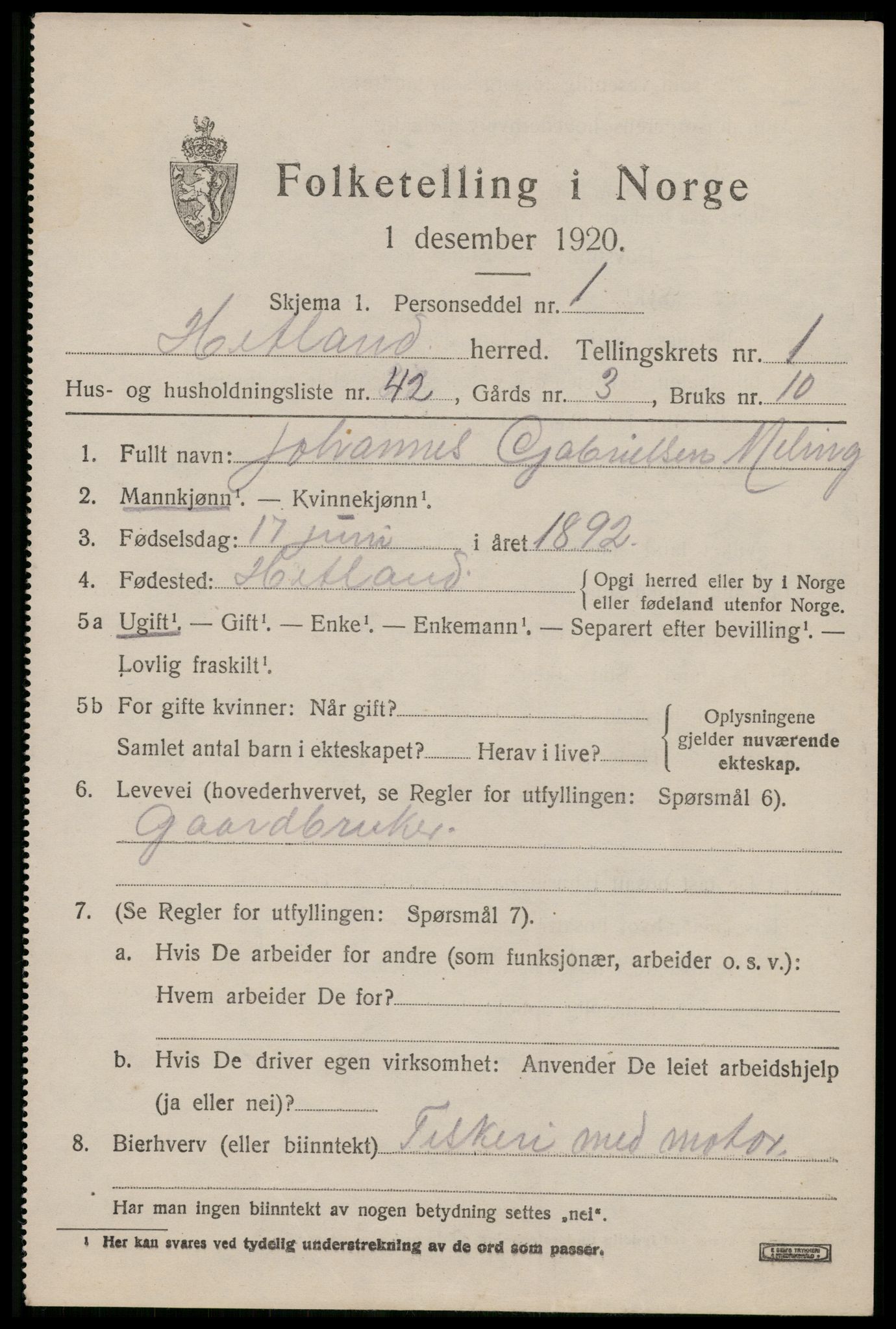 SAST, 1920 census for Hetland, 1920, p. 4001