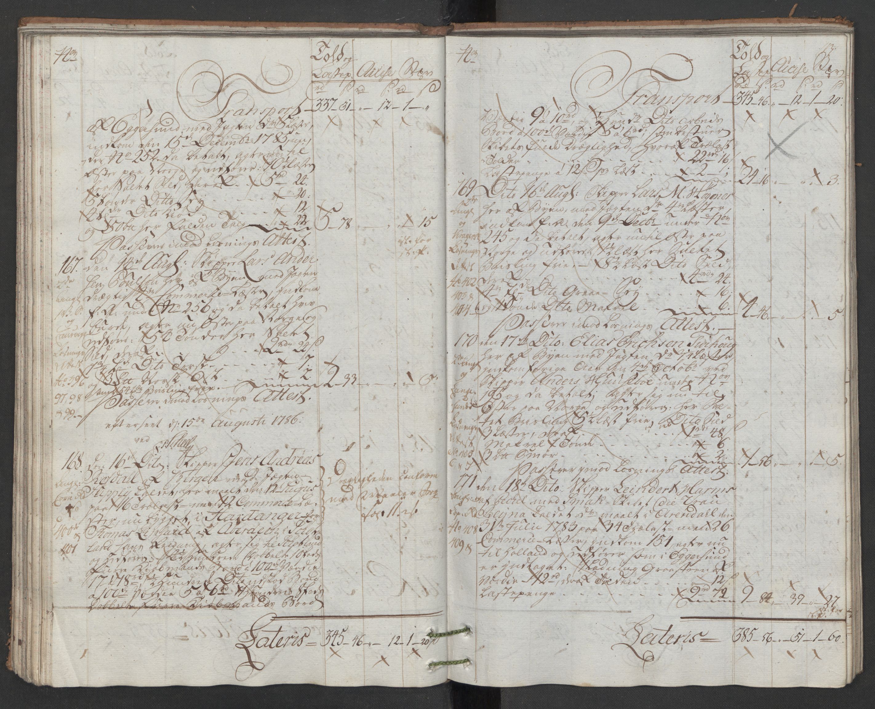 Generaltollkammeret, tollregnskaper, AV/RA-EA-5490/R22/L0048/0001: Tollregnskaper Stavanger / Hovedtollbok, 1786, p. 112b-113a