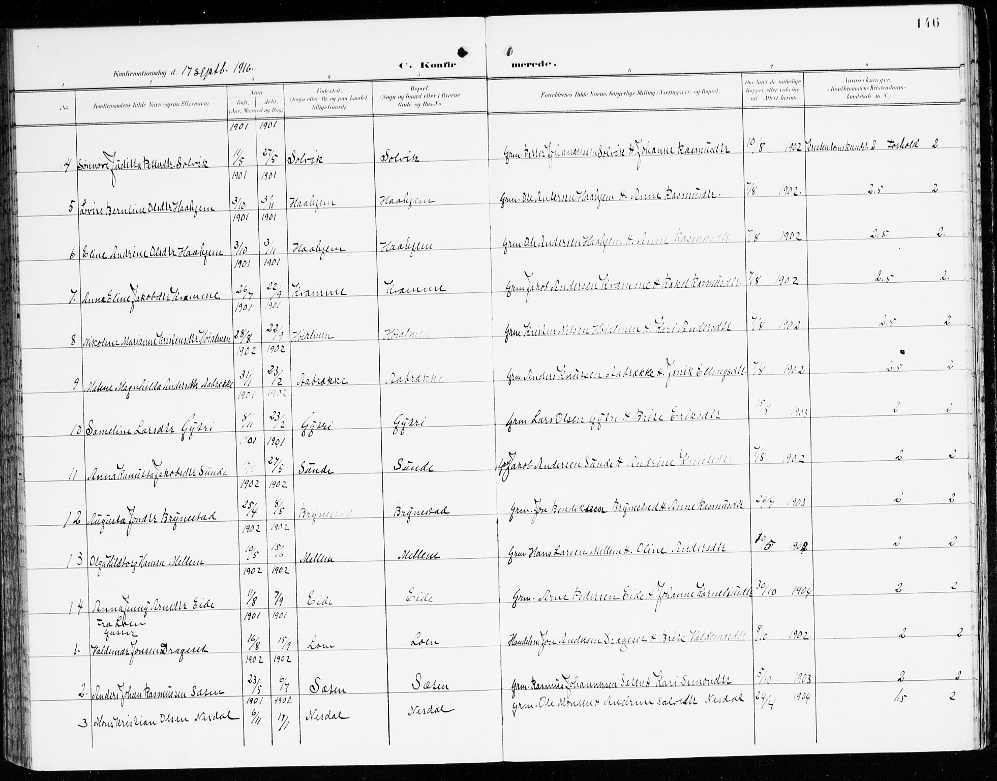 Innvik sokneprestembete, AV/SAB-A-80501: Parish register (official) no. C 2, 1900-1920, p. 146