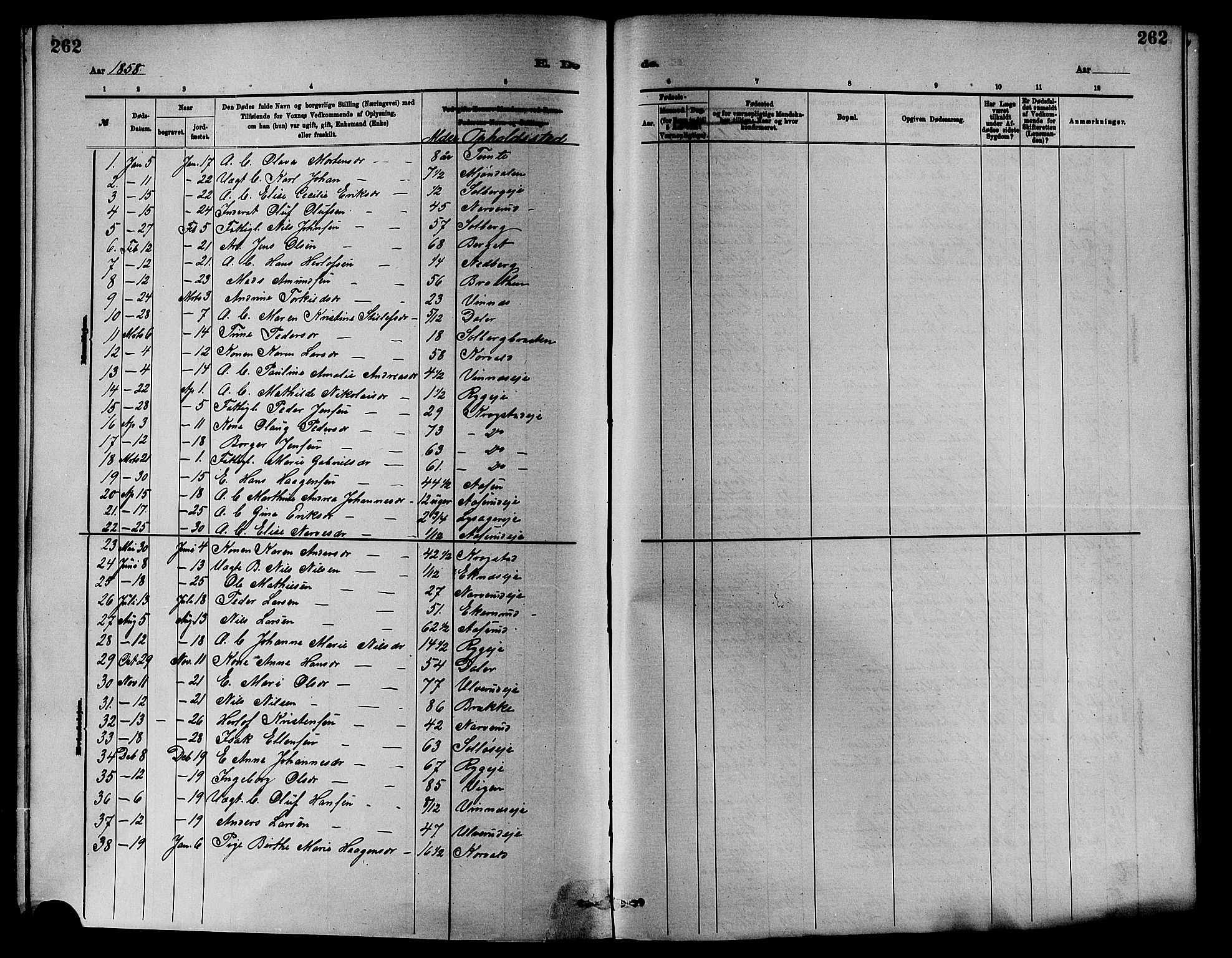 Nedre Eiker kirkebøker, SAKO/A-612/F/Fa/L0001: Parish register (official) no. 1, 1853-1877, p. 262