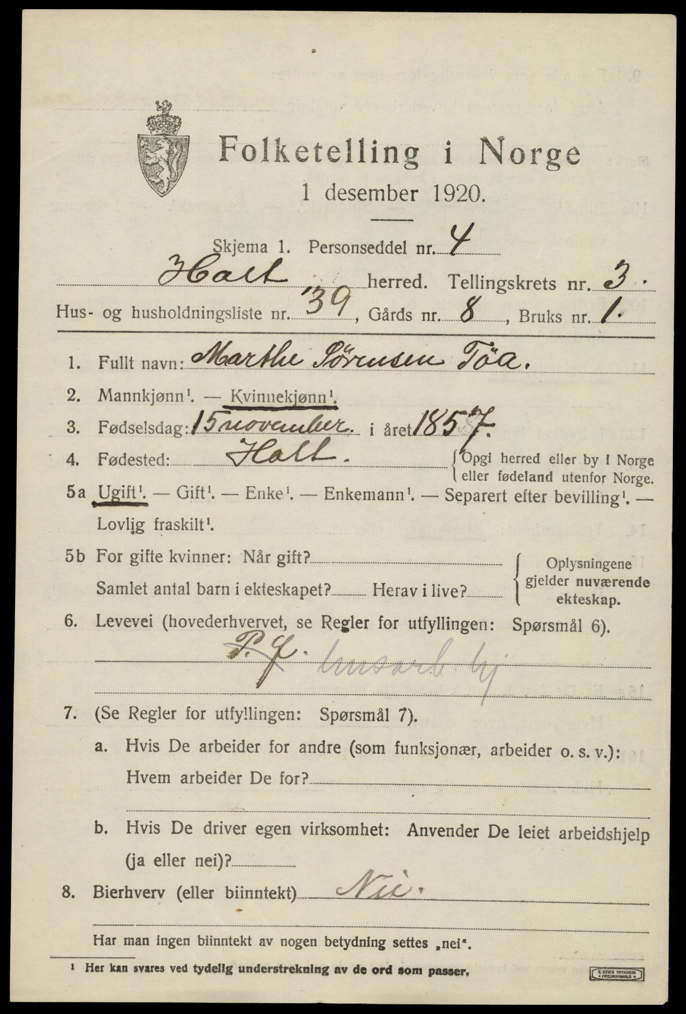 SAK, 1920 census for Holt, 1920, p. 2806