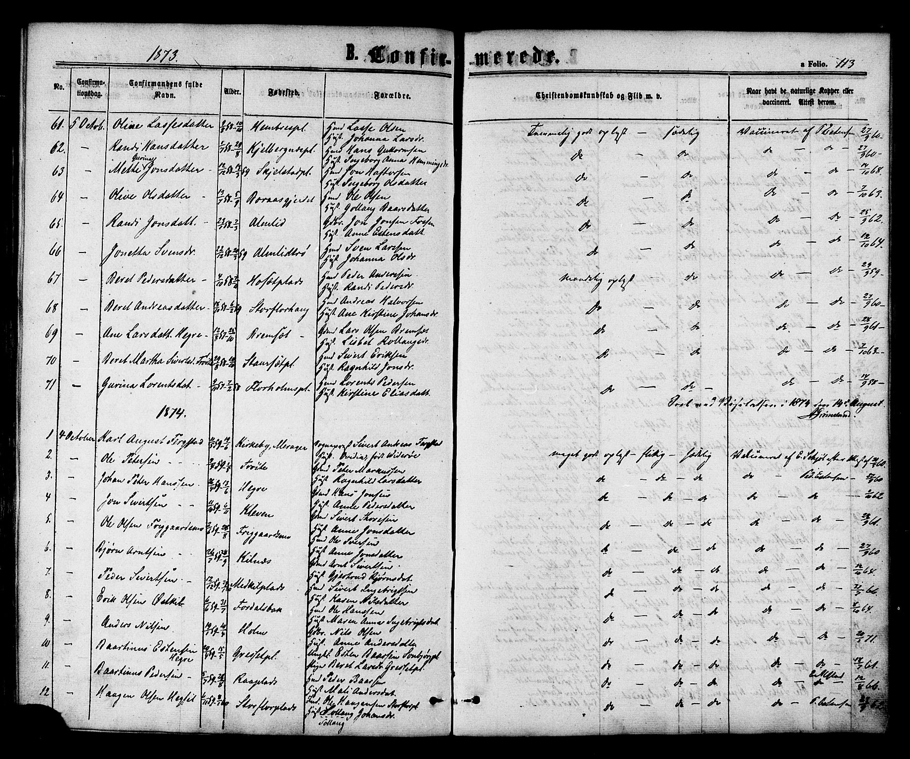 Ministerialprotokoller, klokkerbøker og fødselsregistre - Nord-Trøndelag, SAT/A-1458/703/L0029: Parish register (official) no. 703A02, 1863-1879, p. 113