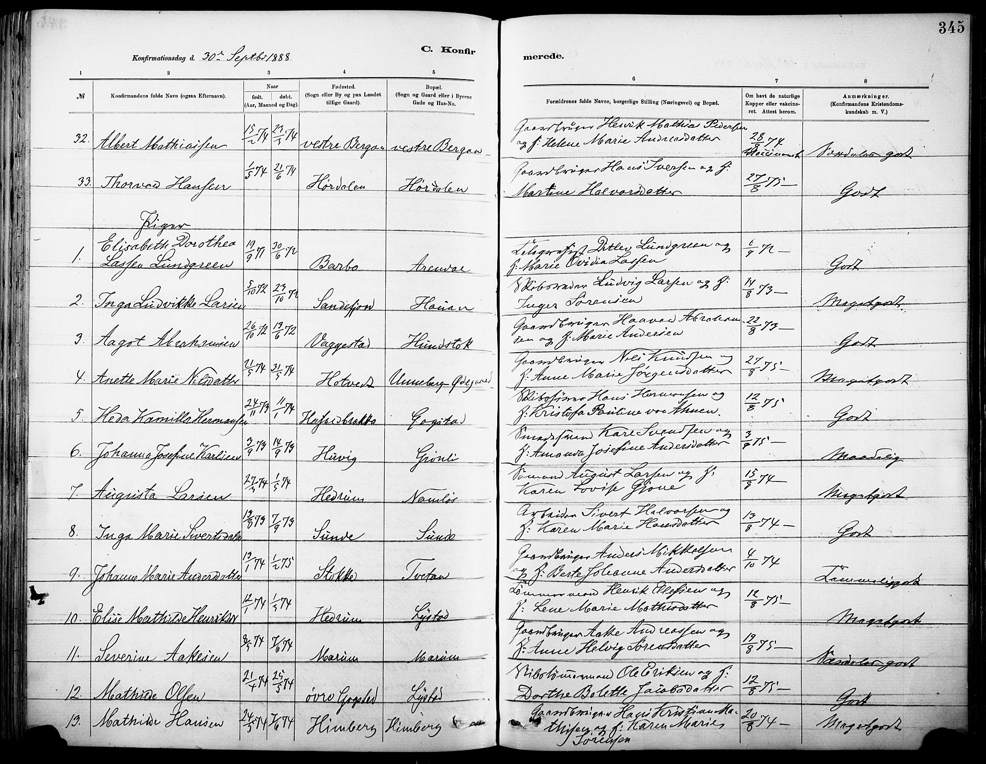 Sandar kirkebøker, AV/SAKO-A-243/F/Fa/L0012: Parish register (official) no. 12, 1883-1895, p. 345