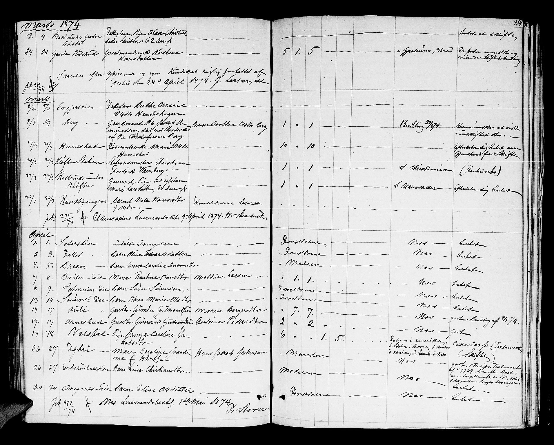 Nes tingrett, SAO/A-10548/H/Hb/L0001: Registrerings- og forhandlingsprotokoll "M", 1845-1876, p. 353b-354a