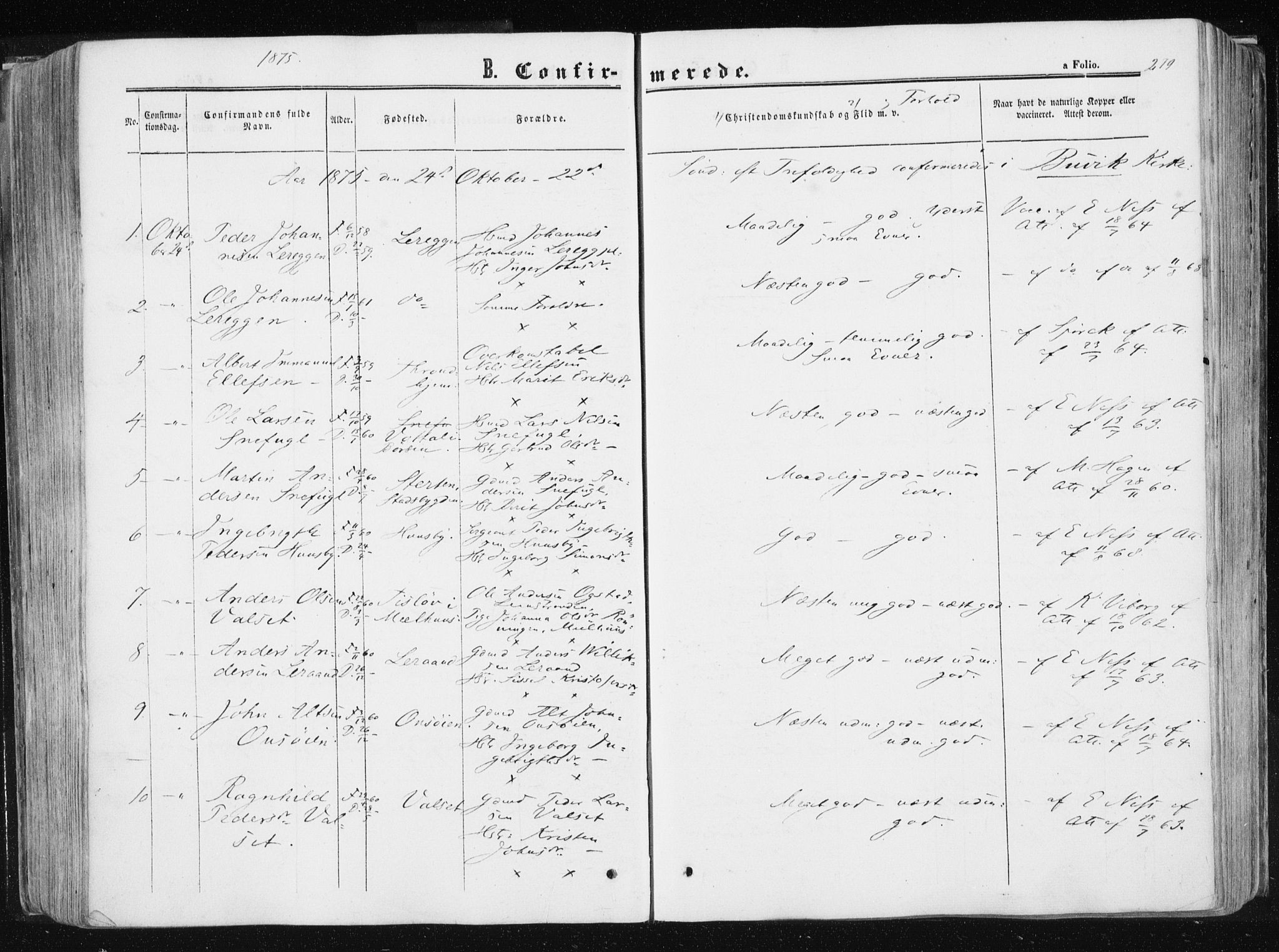 Ministerialprotokoller, klokkerbøker og fødselsregistre - Sør-Trøndelag, AV/SAT-A-1456/612/L0377: Parish register (official) no. 612A09, 1859-1877, p. 279