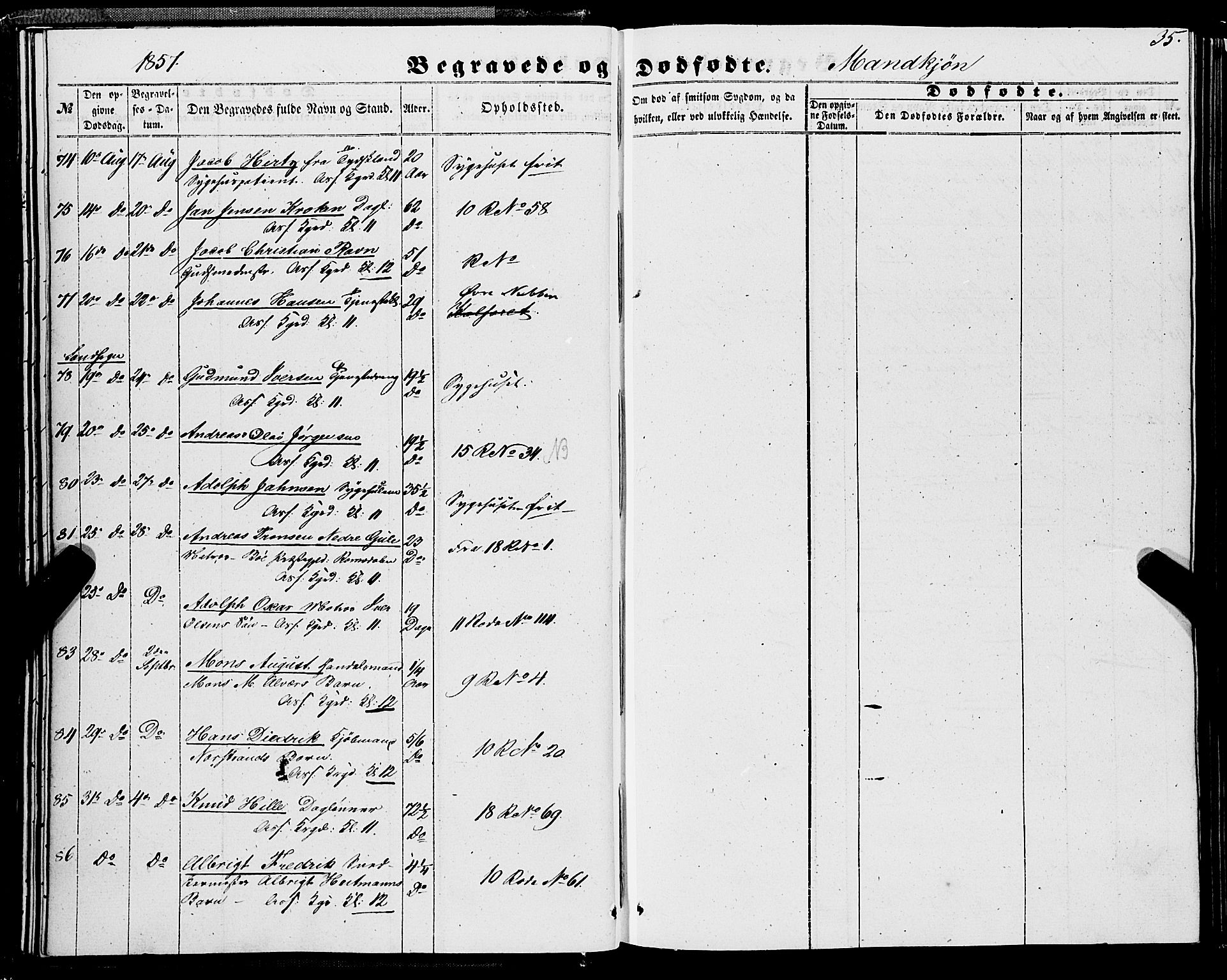 Domkirken sokneprestembete, SAB/A-74801/H/Haa/L0041: Parish register (official) no. E 2, 1853-1863, p. 35