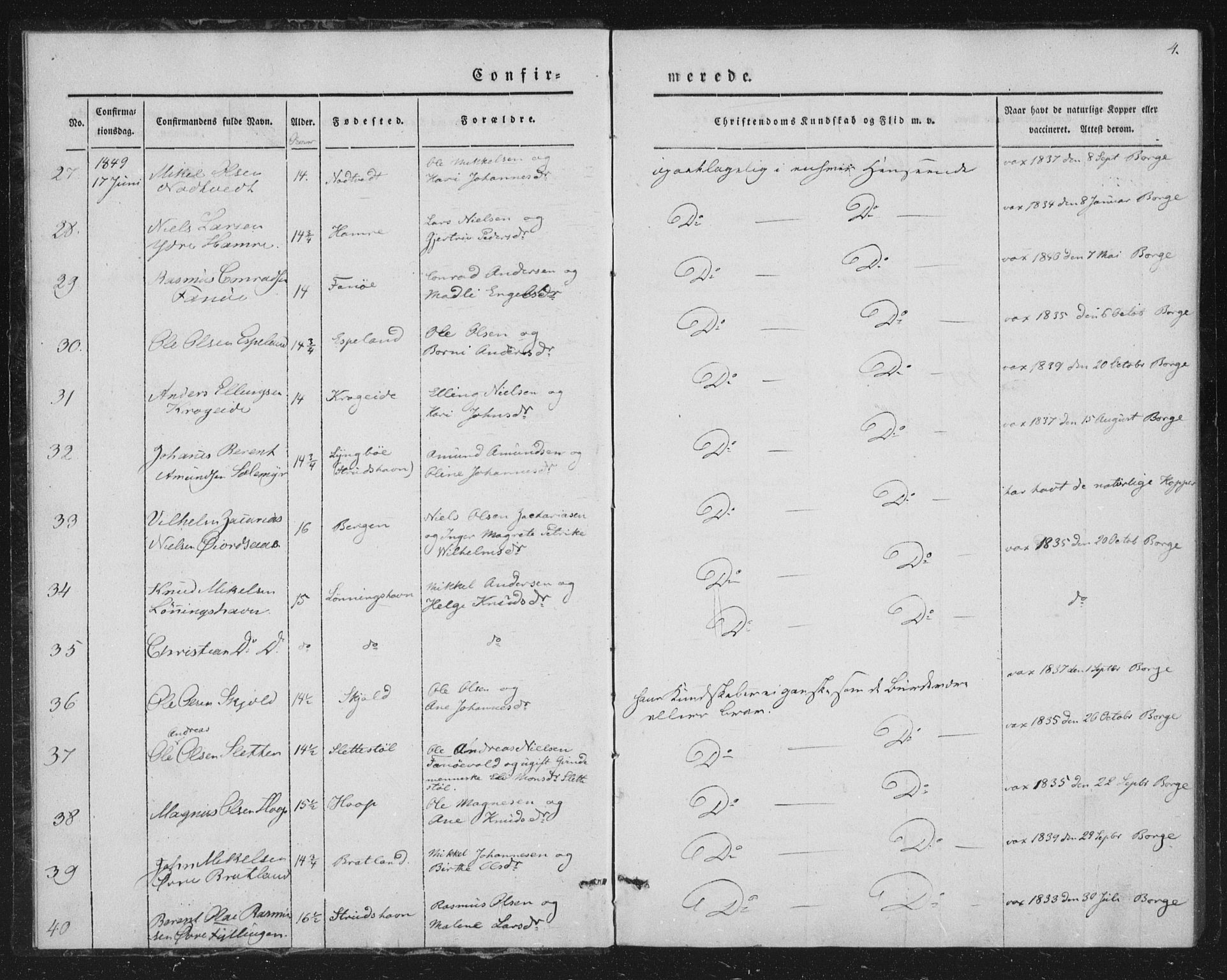 Fana Sokneprestembete, AV/SAB-A-75101/H/Haa/Haaa/L0009: Parish register (official) no. A 9, 1849-1850, p. 4