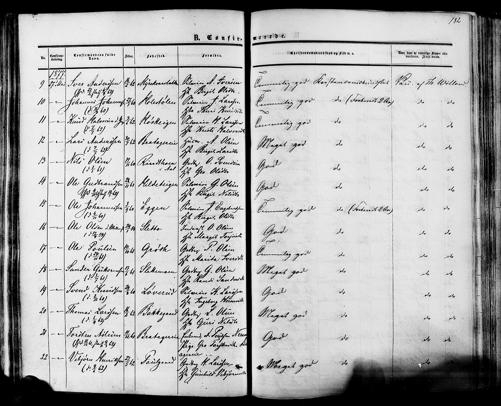 Hol kirkebøker, SAKO/A-227/F/Fa/L0002: Parish register (official) no. I 2, 1870-1886, p. 182