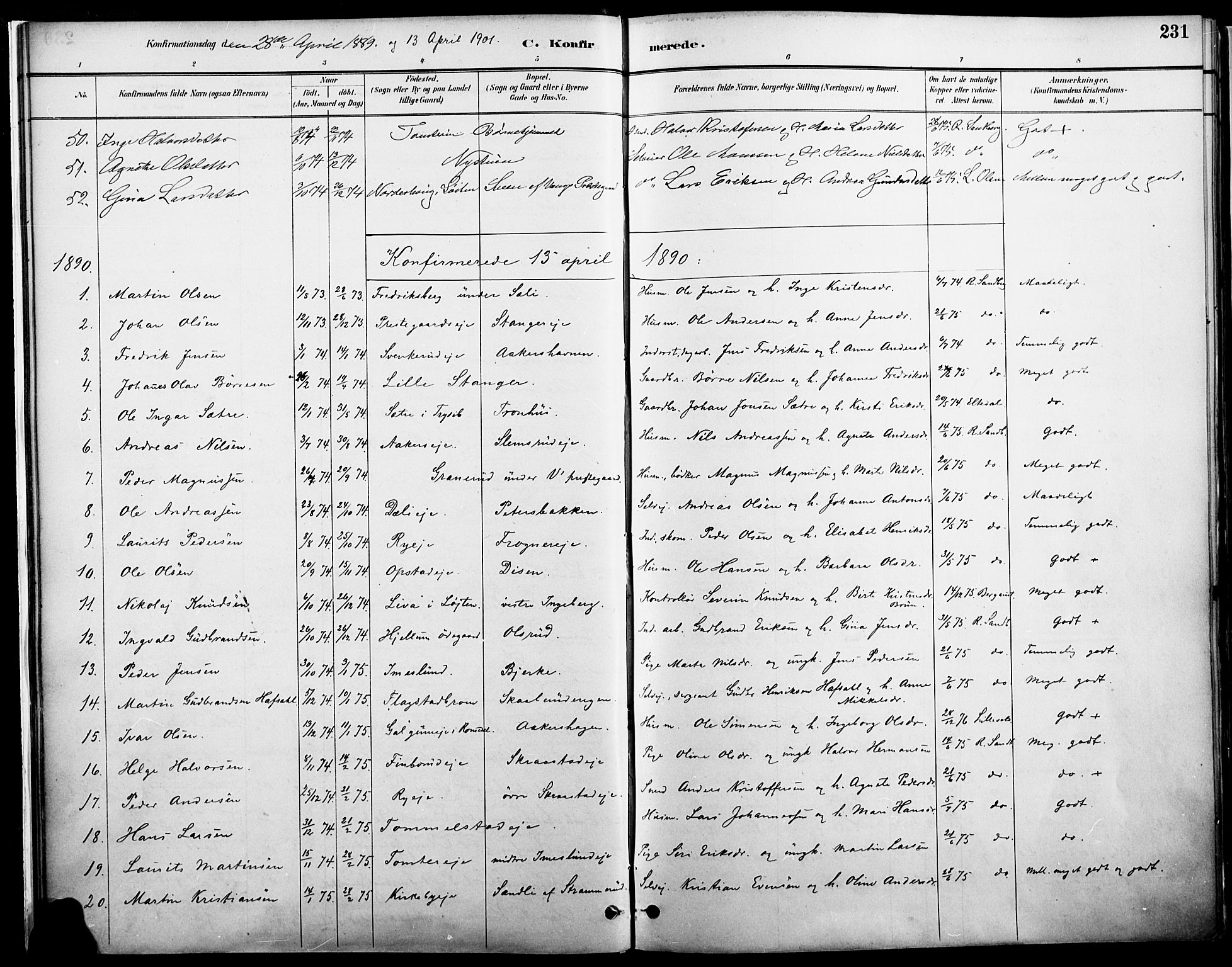Vang prestekontor, Hedmark, SAH/PREST-008/H/Ha/Haa/L0019A: Parish register (official) no. 19, 1886-1900, p. 231