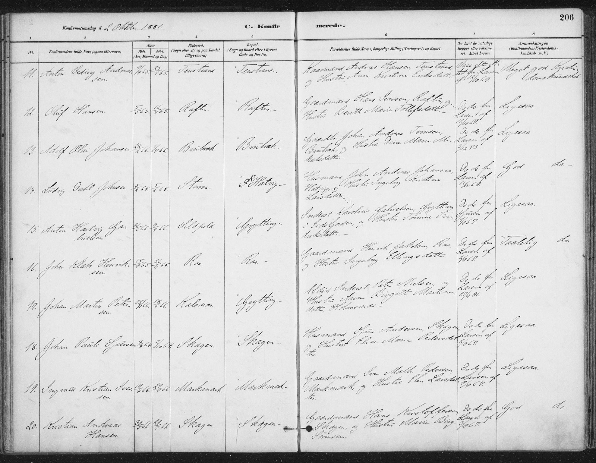 Ministerialprotokoller, klokkerbøker og fødselsregistre - Nordland, AV/SAT-A-1459/888/L1244: Parish register (official) no. 888A10, 1880-1890, p. 206