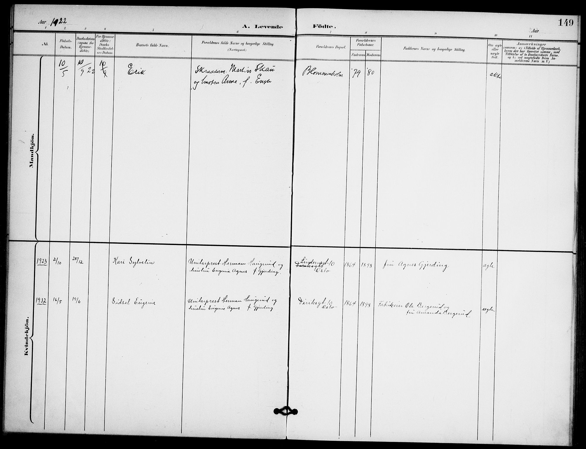 Broderskapets kirke Oslo , AV/SAO-PAO-0221/A/L0001: Dissenter register no. 1, 1880-1935, p. 149