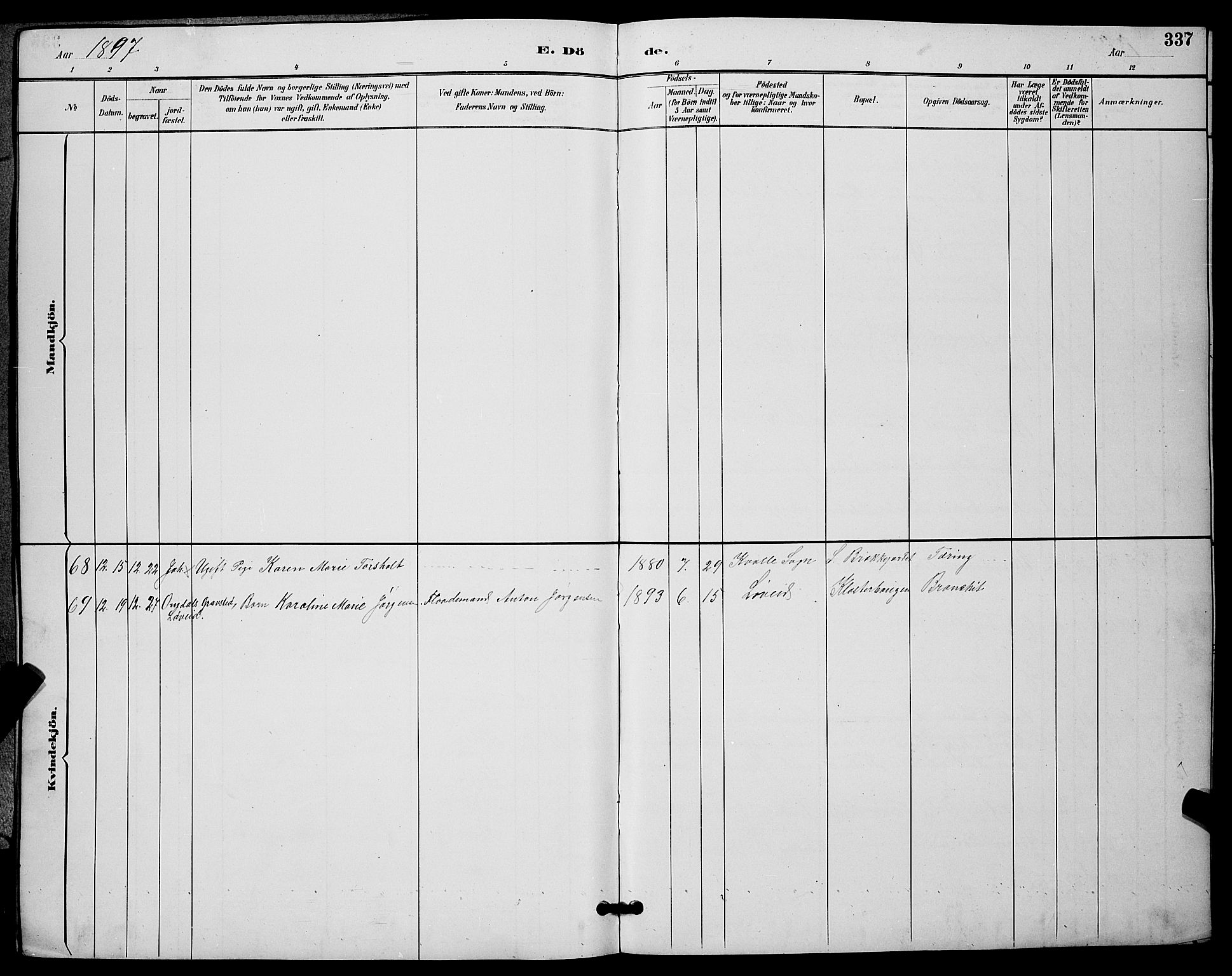 Skien kirkebøker, SAKO/A-302/G/Ga/L0007: Parish register (copy) no. 7, 1891-1900, p. 337