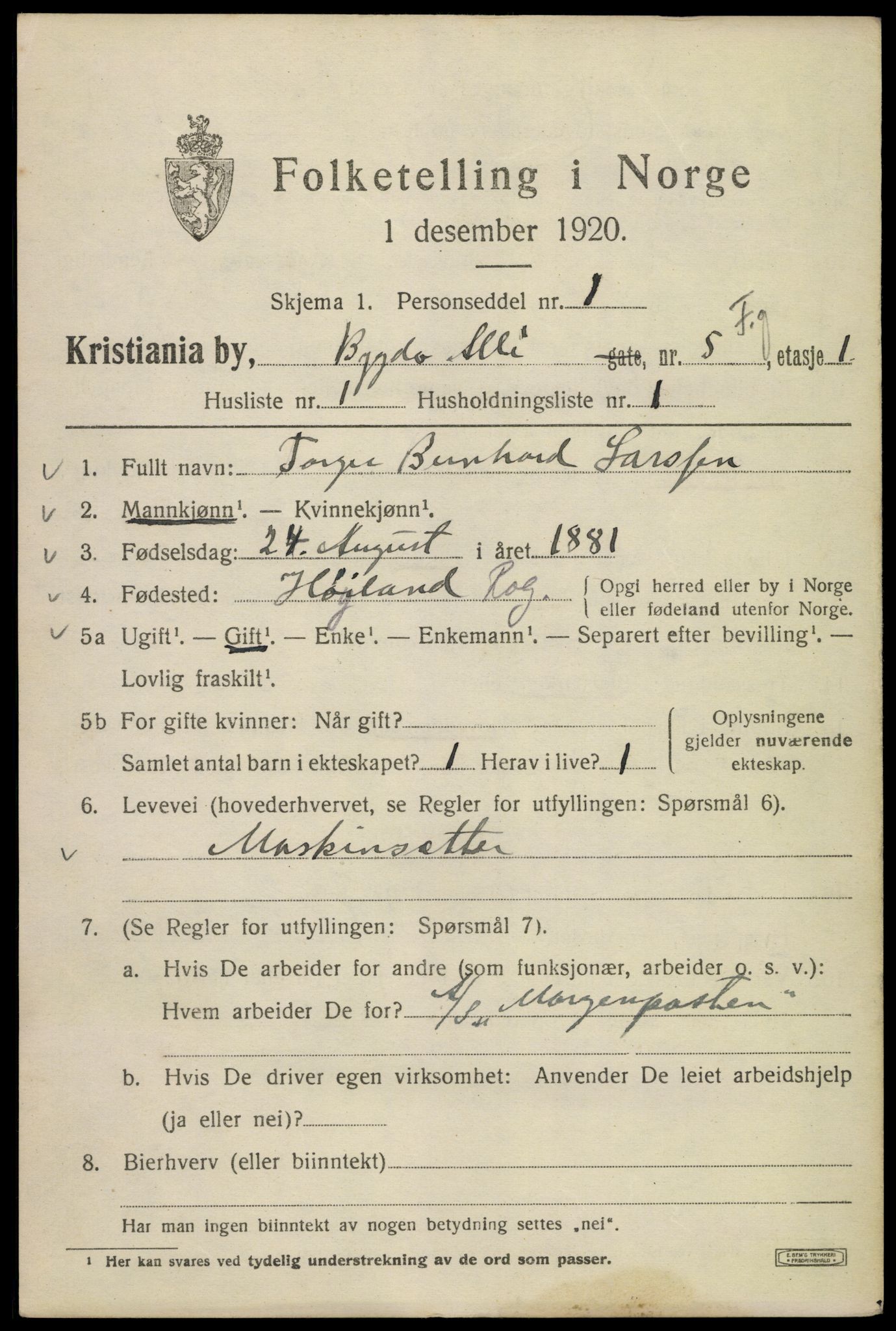 SAO, 1920 census for Kristiania, 1920, p. 176123