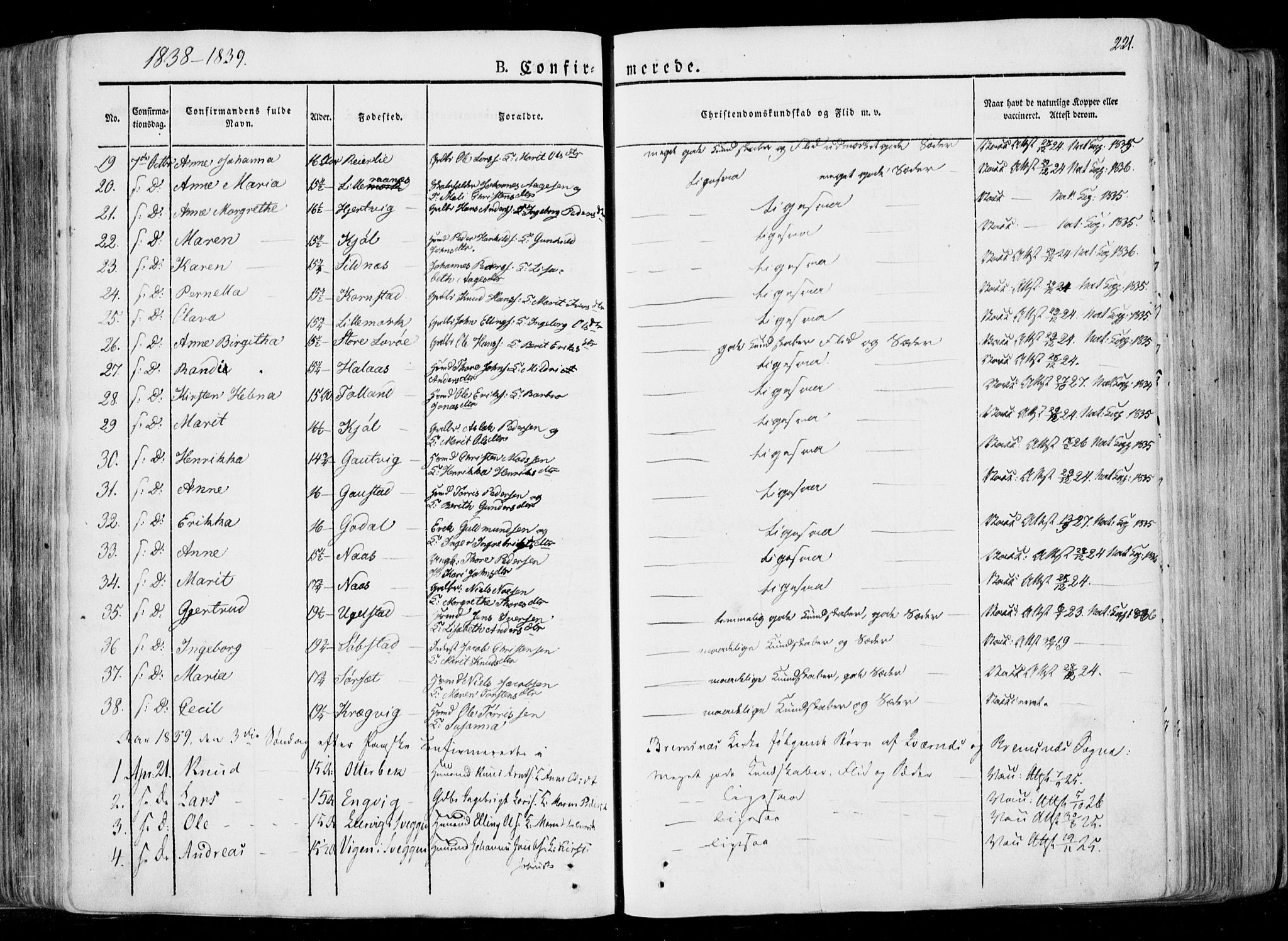 Ministerialprotokoller, klokkerbøker og fødselsregistre - Møre og Romsdal, SAT/A-1454/568/L0803: Parish register (official) no. 568A10, 1830-1853, p. 221