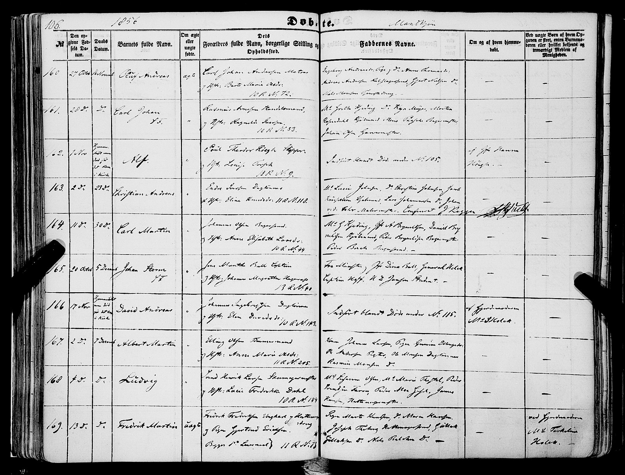 Domkirken sokneprestembete, SAB/A-74801/H/Haa/L0020: Parish register (official) no. B 3, 1851-1859, p. 106