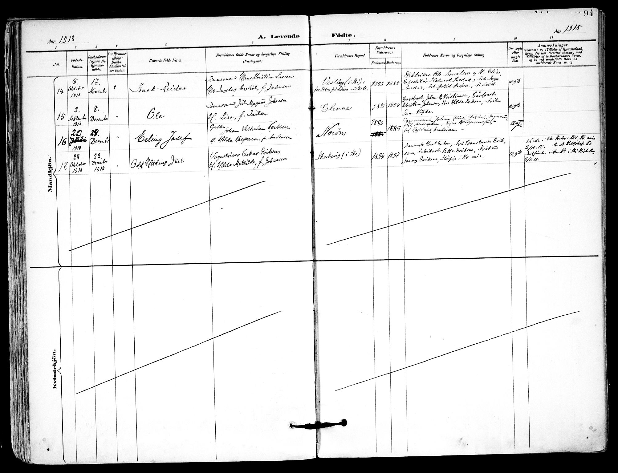 Kråkstad prestekontor Kirkebøker, AV/SAO-A-10125a/F/Fa/L0010: Parish register (official) no. I 10, 1893-1931, p. 94