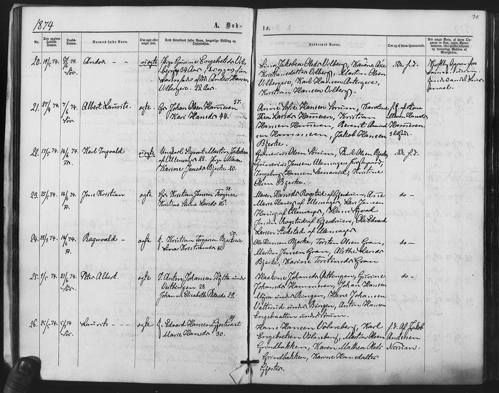 Sørum prestekontor Kirkebøker, AV/SAO-A-10303/F/Fa/L0006: Parish register (official) no. I 6, 1864-1877, p. 34