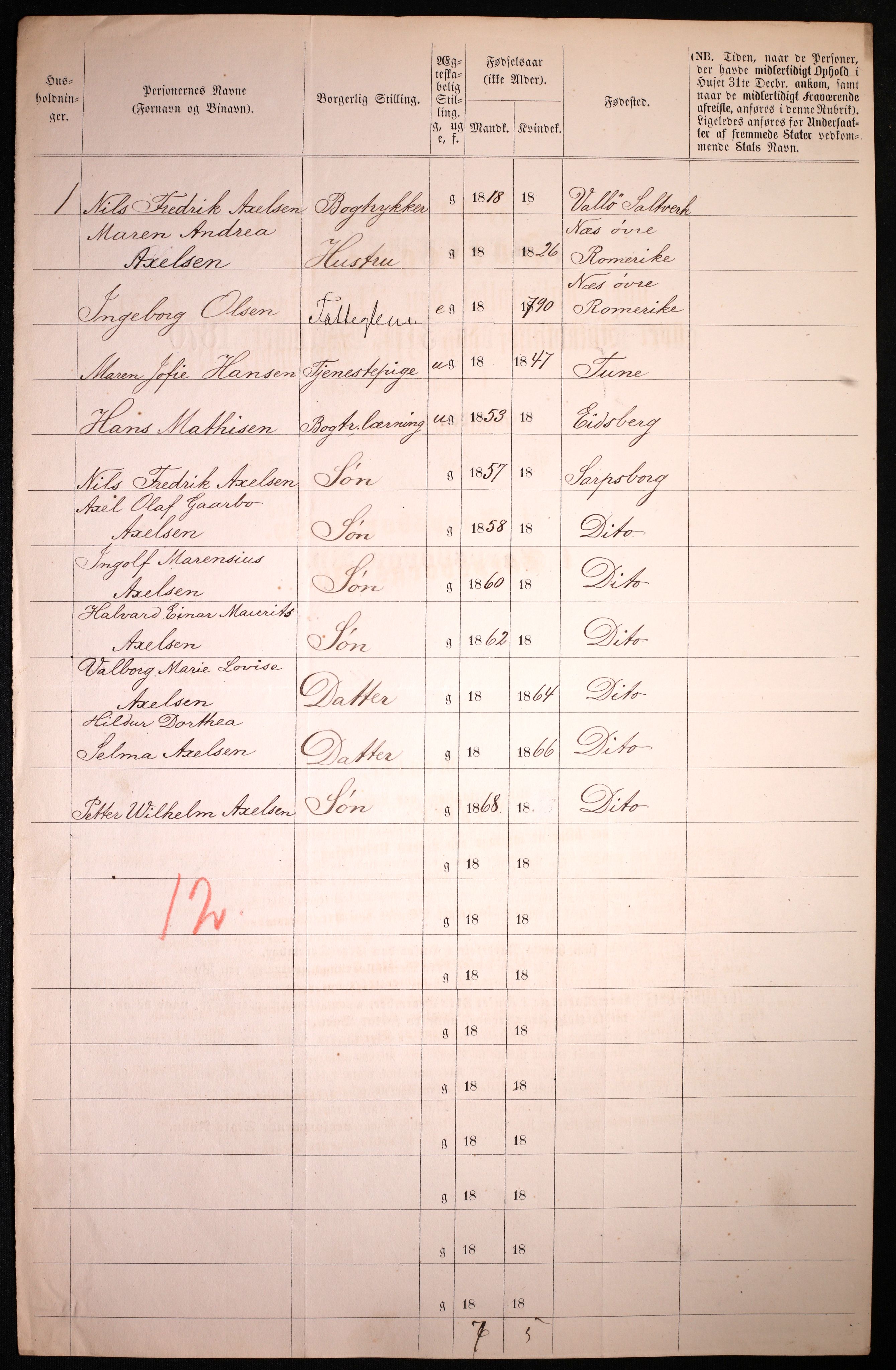 RA, 1870 census for 0102 Sarpsborg, 1870, p. 308