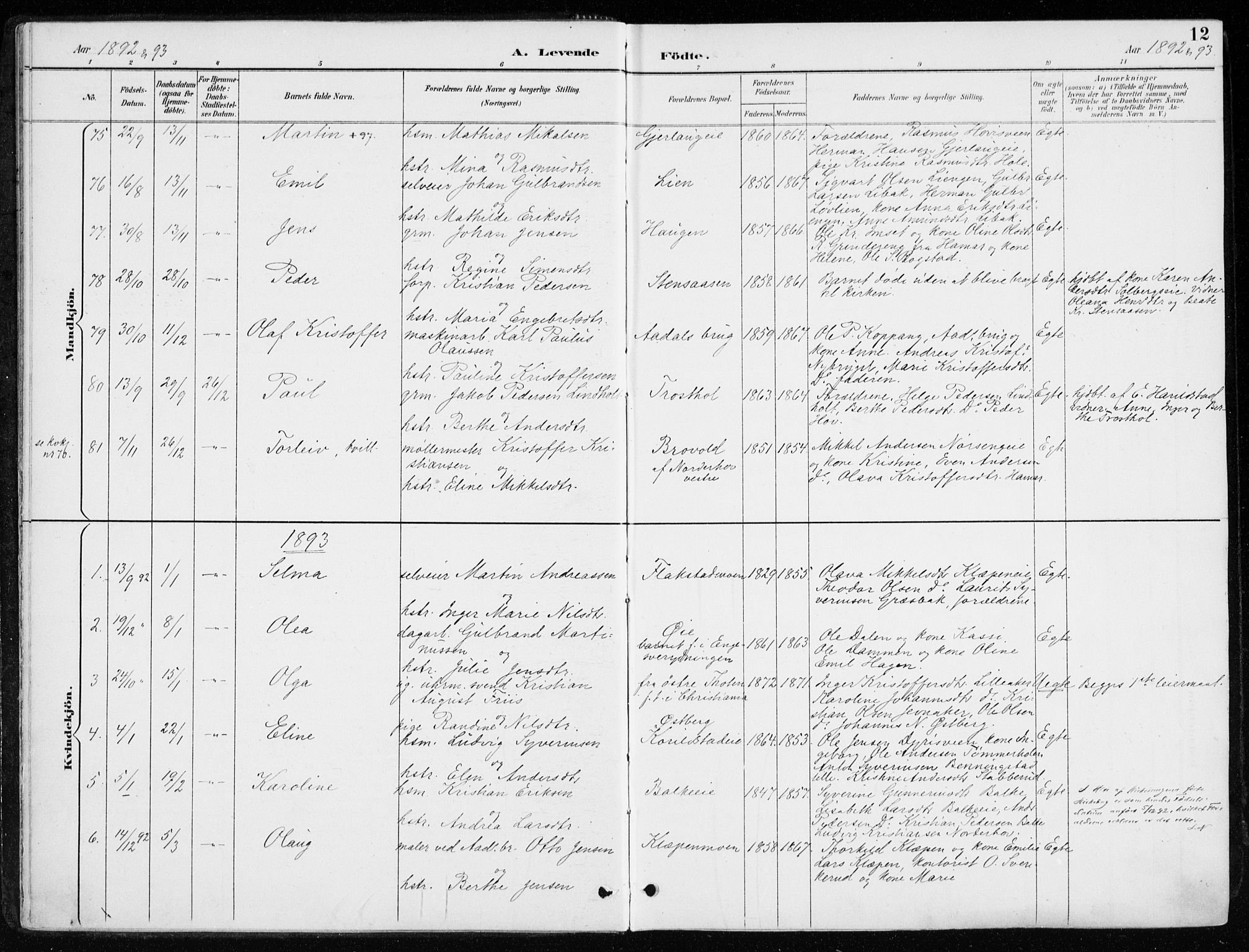 Løten prestekontor, AV/SAH-PREST-022/K/Ka/L0010: Parish register (official) no. 10, 1892-1907, p. 12
