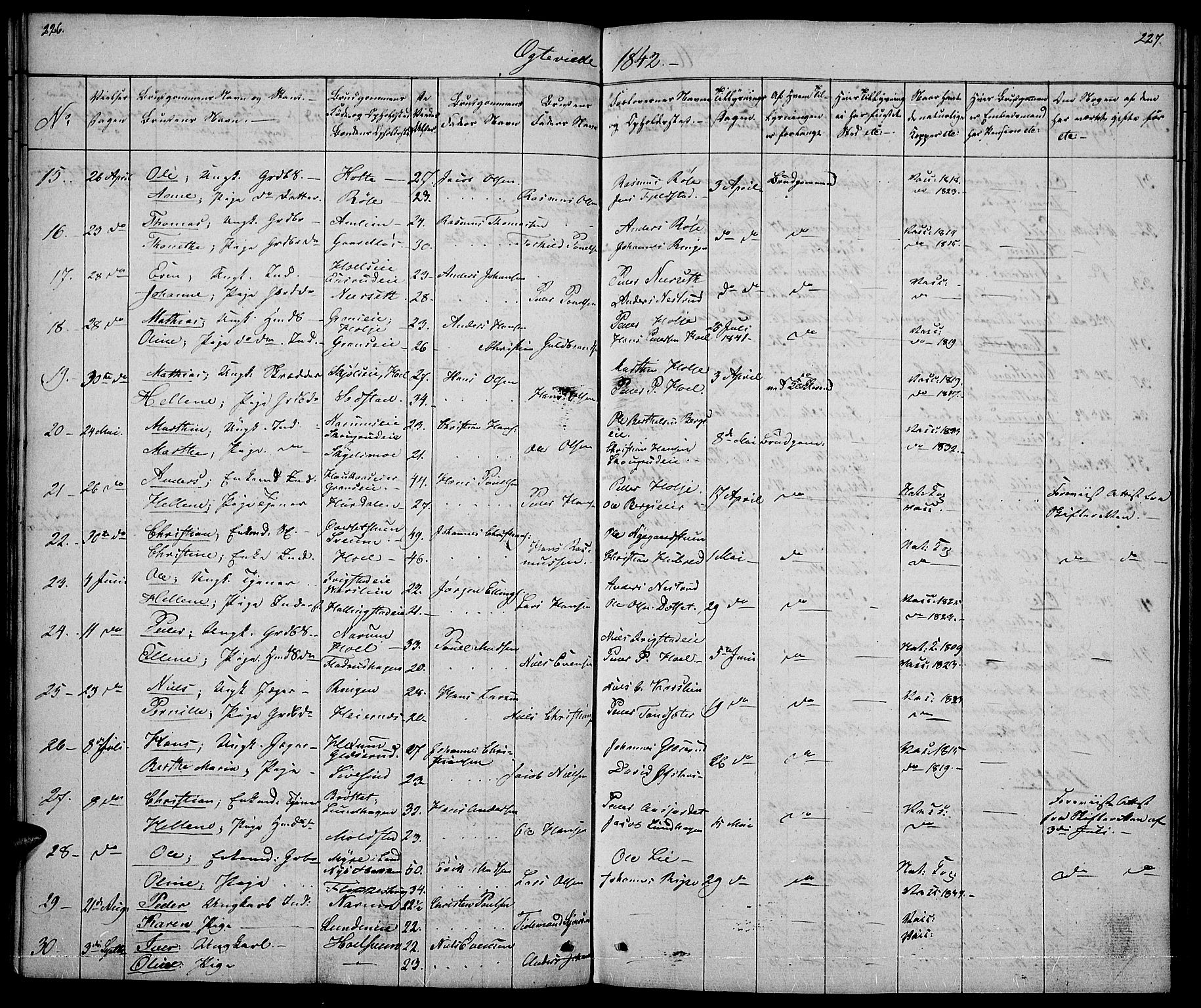 Vestre Toten prestekontor, SAH/PREST-108/H/Ha/Hab/L0002: Parish register (copy) no. 2, 1836-1848, p. 226-227