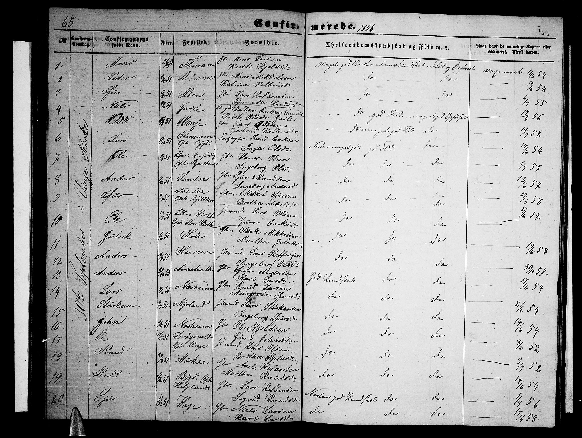 Vossestrand Sokneprestembete, AV/SAB-A-79101/H/Hab: Parish register (copy) no. B 1, 1855-1867, p. 65