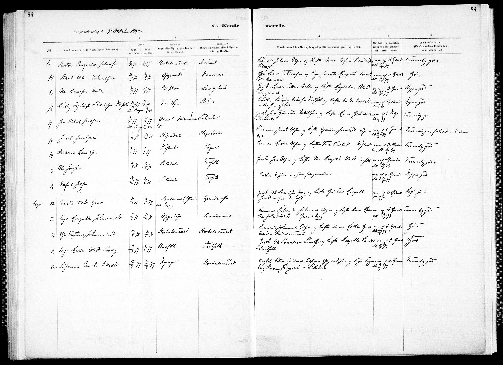 Ministerialprotokoller, klokkerbøker og fødselsregistre - Nord-Trøndelag, SAT/A-1458/733/L0325: Parish register (official) no. 733A04, 1884-1908, p. 84