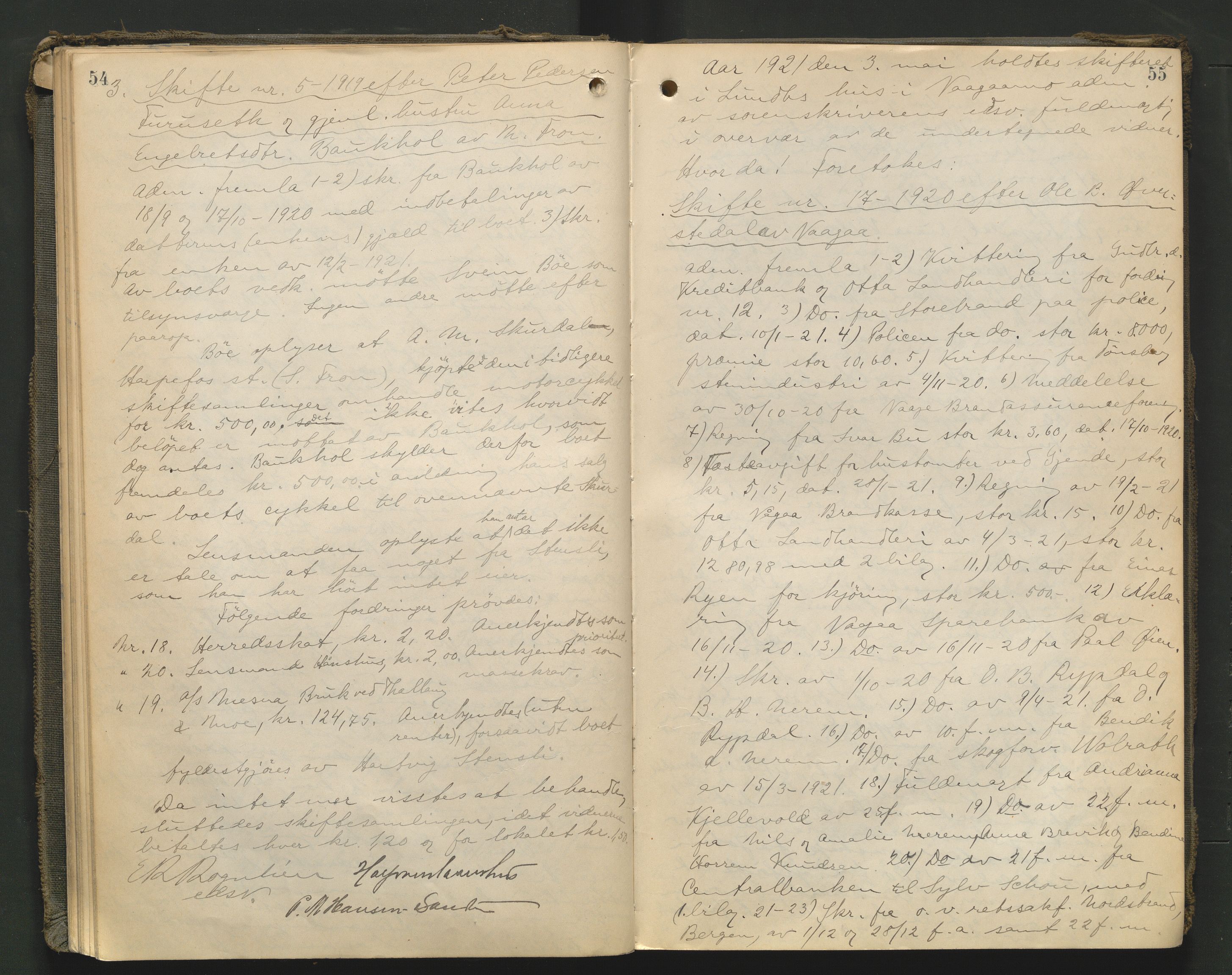 Nord-Gudbrandsdal tingrett, AV/SAH-TING-002/J/Jc/L0007: Skifteforhandlingsprotokoll, 1920-1926, p. 54-55
