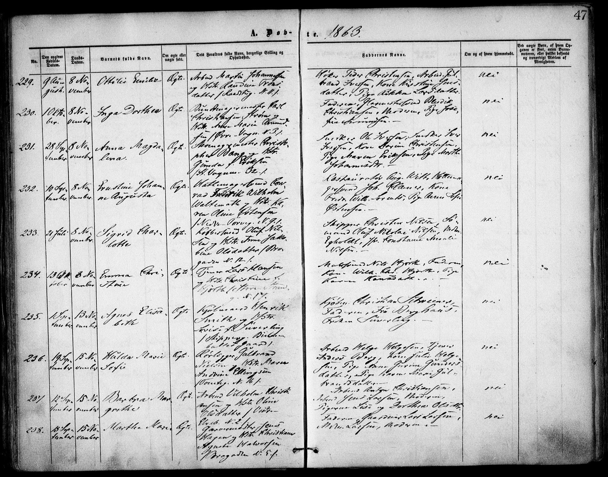 Oslo domkirke Kirkebøker, AV/SAO-A-10752/F/Fa/L0016: Parish register (official) no. 16, 1863-1871, p. 47