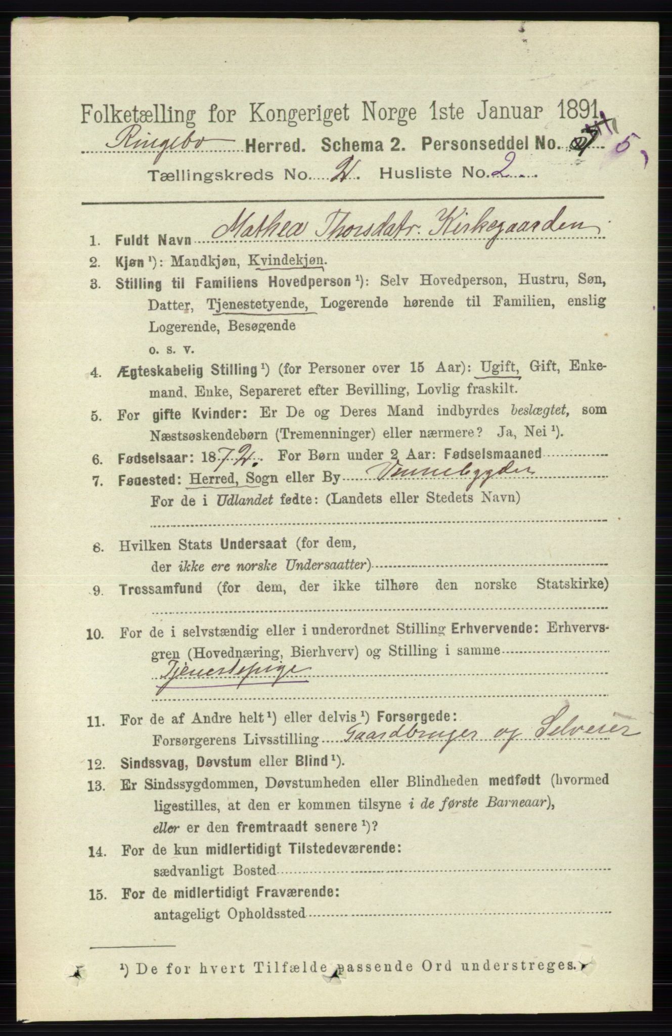 RA, 1891 census for 0520 Ringebu, 1891, p. 399