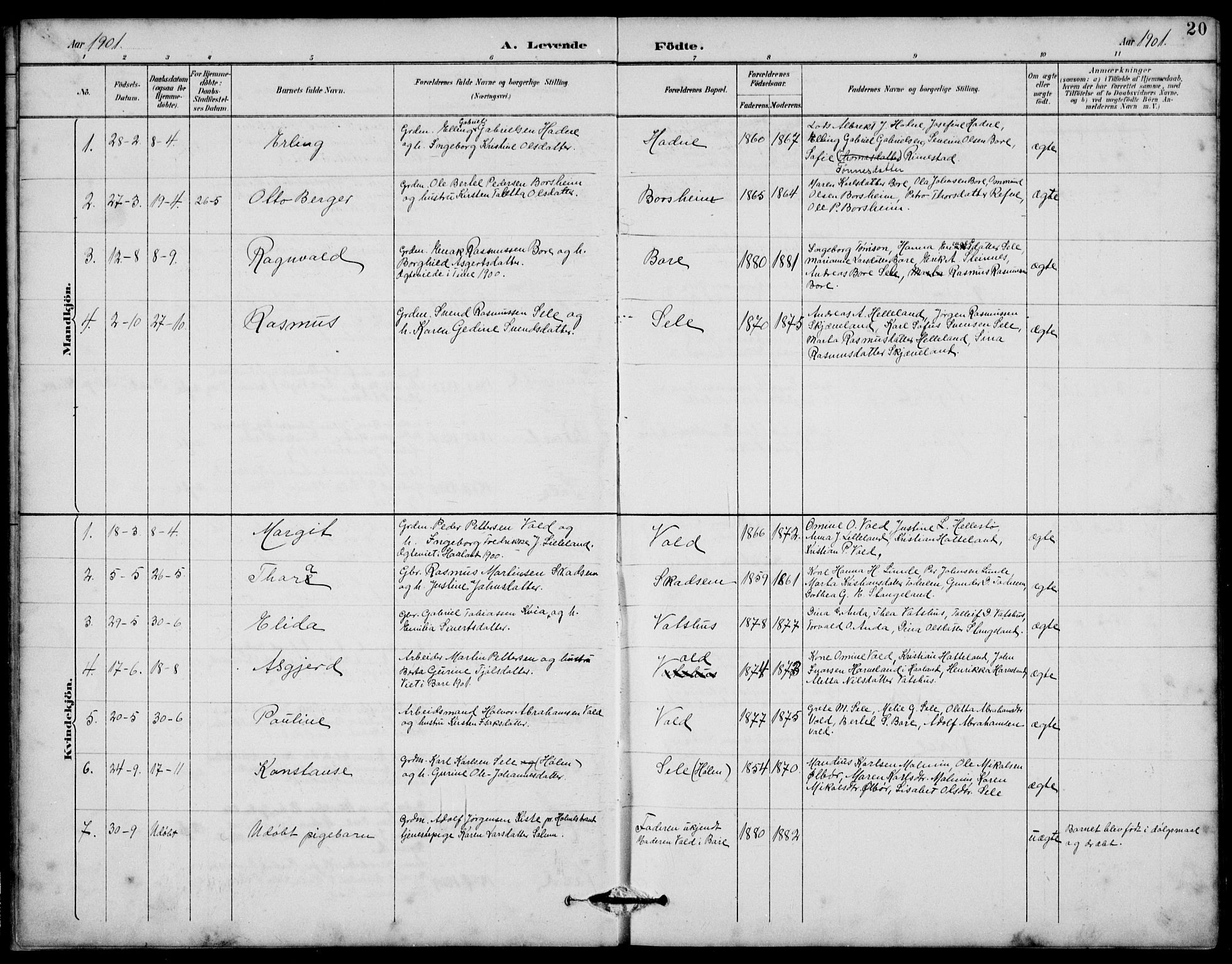 Klepp sokneprestkontor, SAST/A-101803/001/3/30BB/L0006: Parish register (copy) no. B 6, 1889-1936, p. 20