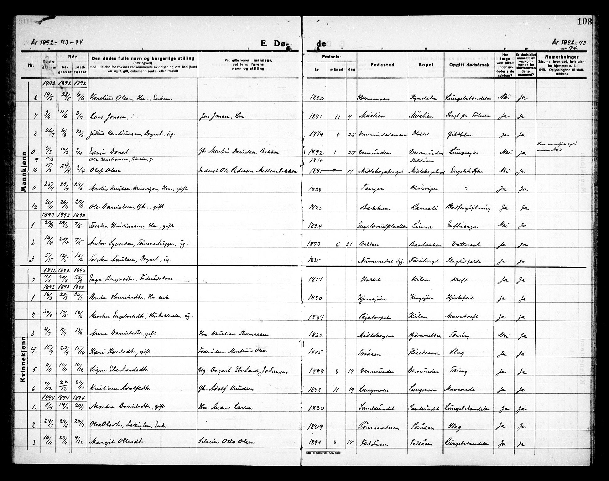 Åsnes prestekontor, AV/SAH-PREST-042/H/Ha/Haa/L0000E: Parish register (official) no. 0C, 1890-1929, p. 103