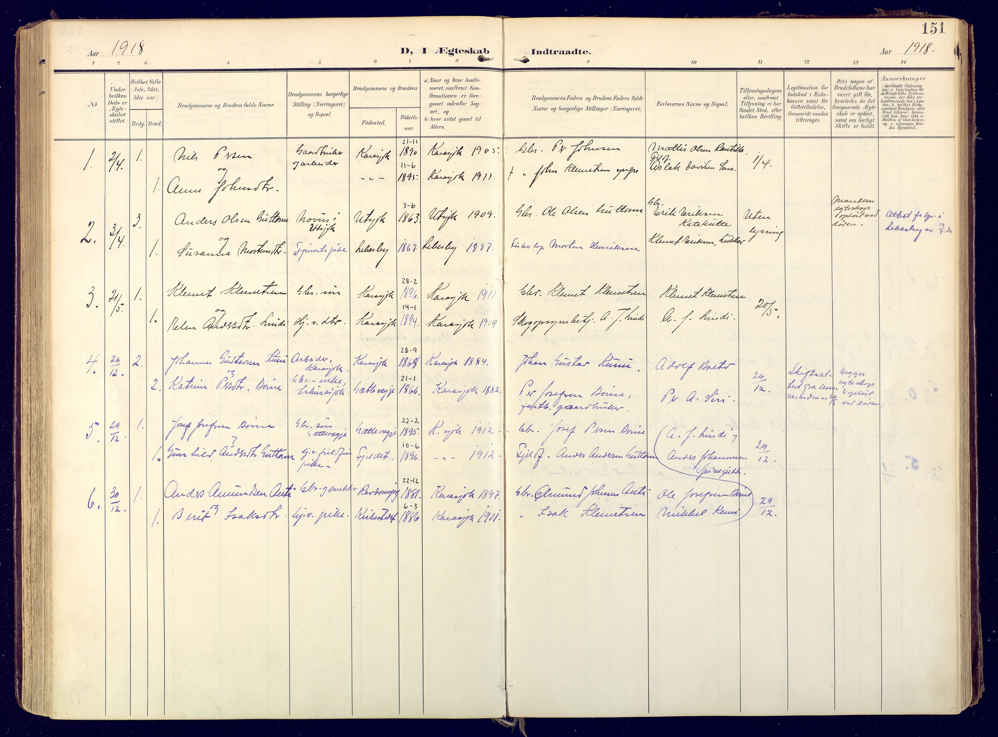 Karasjok sokneprestkontor, SATØ/S-1352/H/Ha: Parish register (official) no. 3, 1907-1926, p. 151