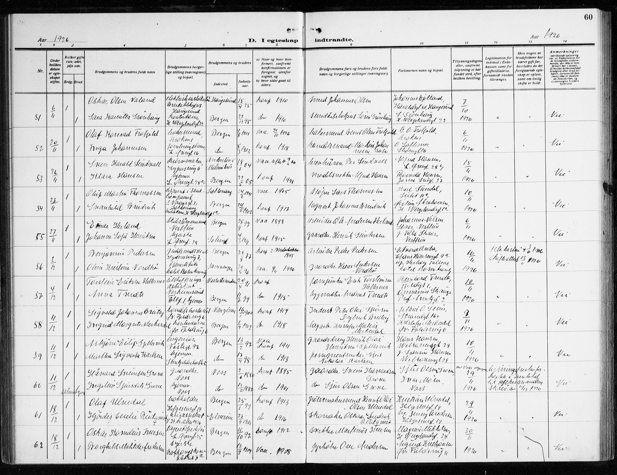 Korskirken sokneprestembete, AV/SAB-A-76101/H/Haa/L0039: Parish register (official) no. D 6, 1919-1938, p. 60