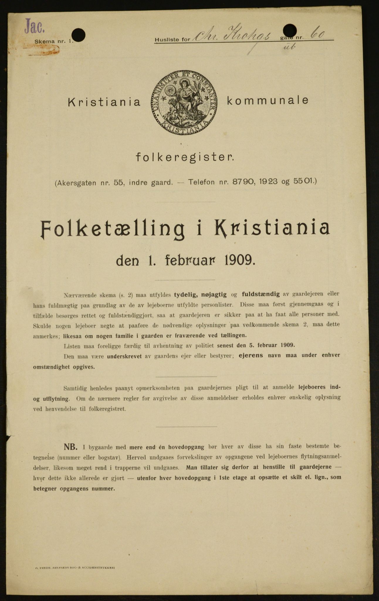 OBA, Municipal Census 1909 for Kristiania, 1909, p. 11152