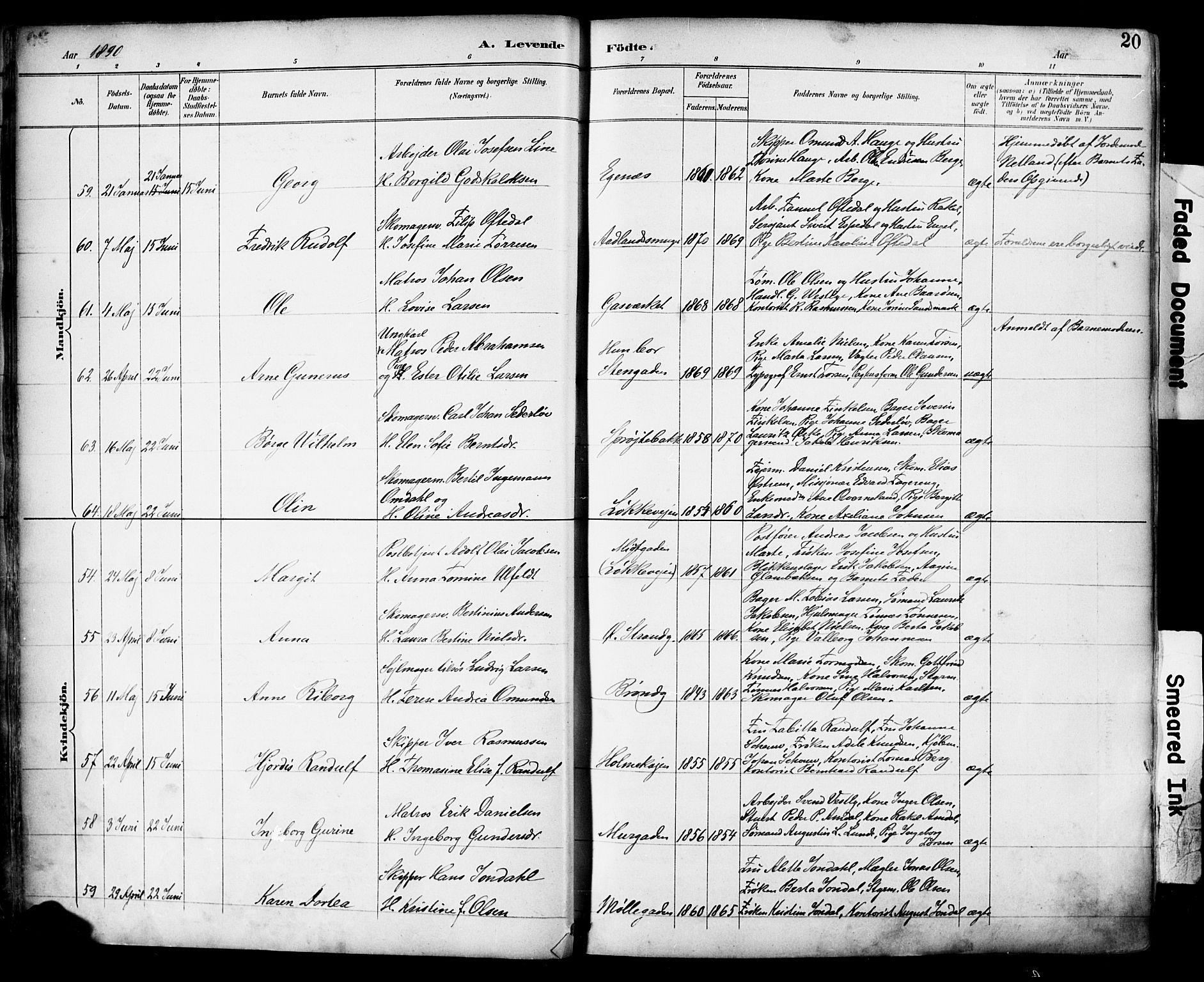 Domkirken sokneprestkontor, SAST/A-101812/001/30/30BA/L0030: Parish register (official) no. A 29, 1889-1902, p. 20