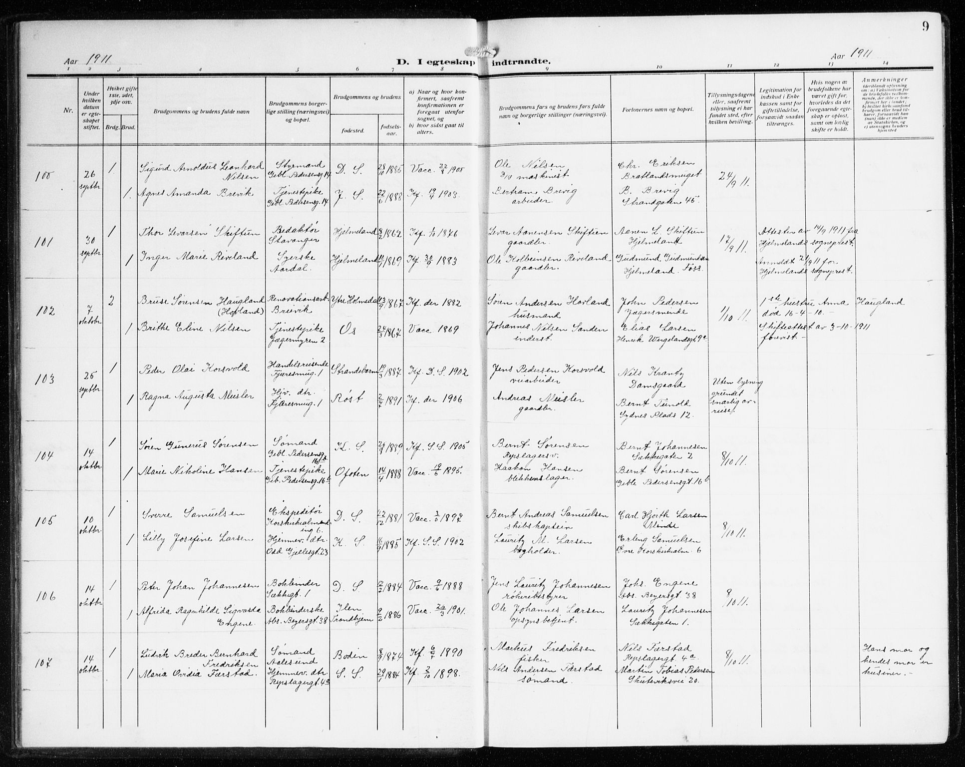 Sandviken Sokneprestembete, SAB/A-77601/H/Ha/L0015: Parish register (official) no. D 2, 1911-1923, p. 9