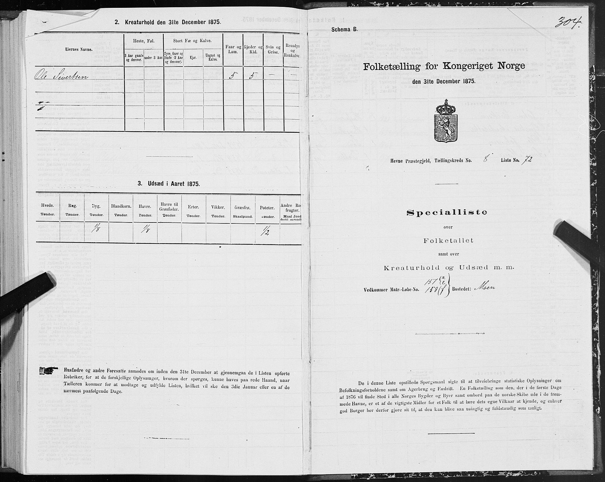 SAT, 1875 census for 1612P Hemne, 1875, p. 4304