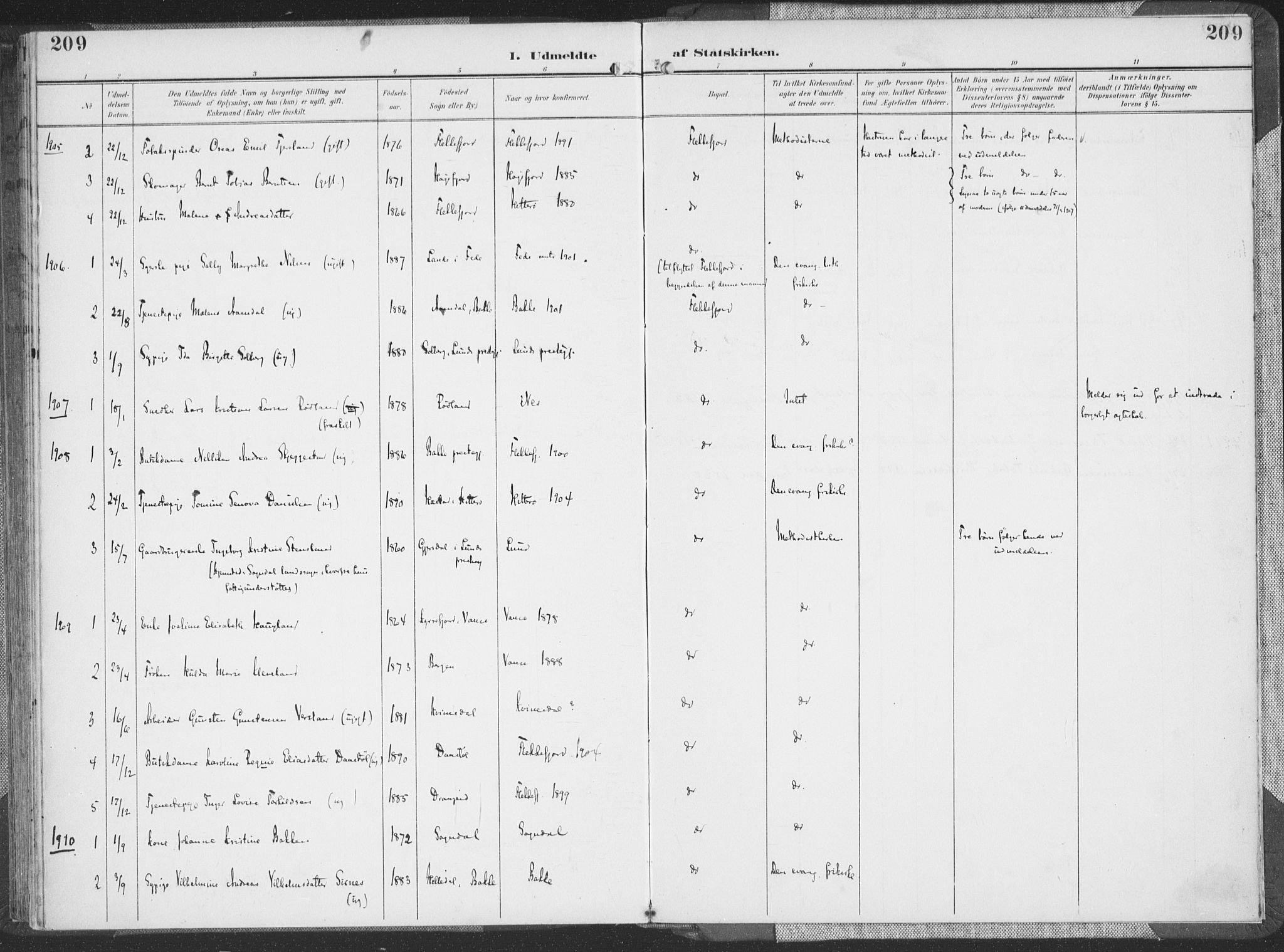 Flekkefjord sokneprestkontor, SAK/1111-0012/F/Fa/Faa/L0002: Parish register (official) no. A 2, 1900-1912, p. 209