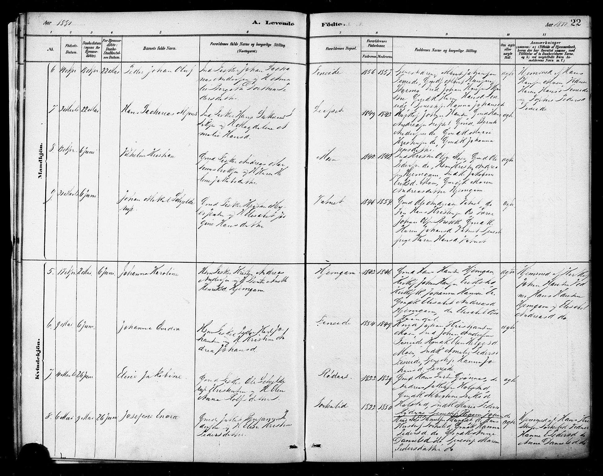 Ministerialprotokoller, klokkerbøker og fødselsregistre - Nordland, SAT/A-1459/849/L0689: Parish register (official) no. 849A01, 1879-1889, p. 22