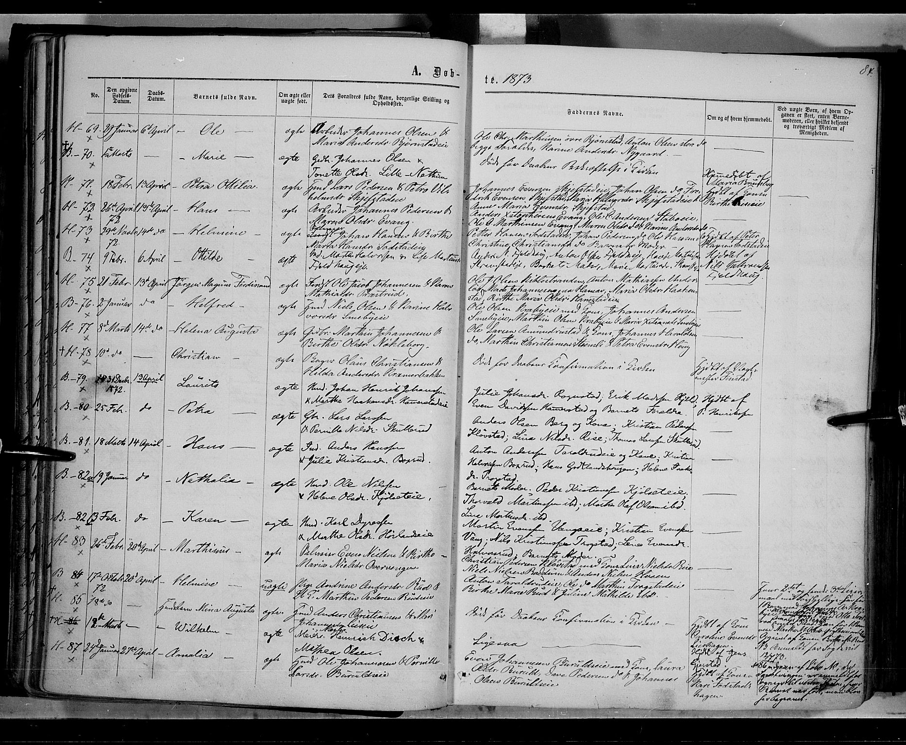 Østre Toten prestekontor, AV/SAH-PREST-104/H/Ha/Haa/L0005: Parish register (official) no. 5, 1866-1877, p. 84