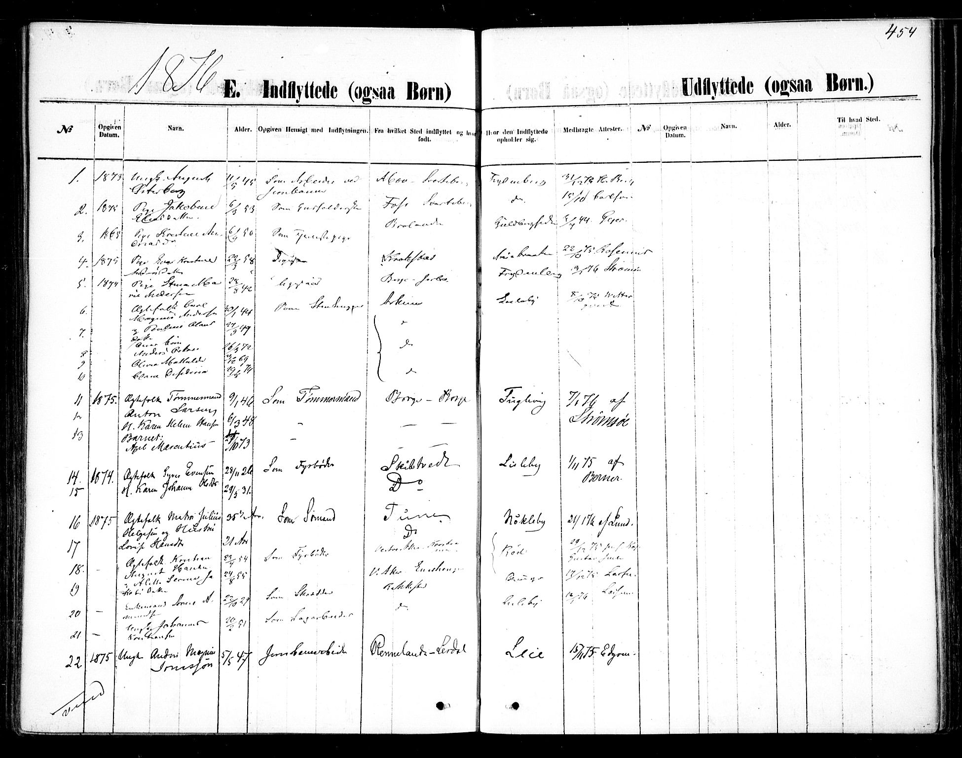 Glemmen prestekontor Kirkebøker, AV/SAO-A-10908/F/Fa/L0009: Parish register (official) no. 9, 1871-1878, p. 454