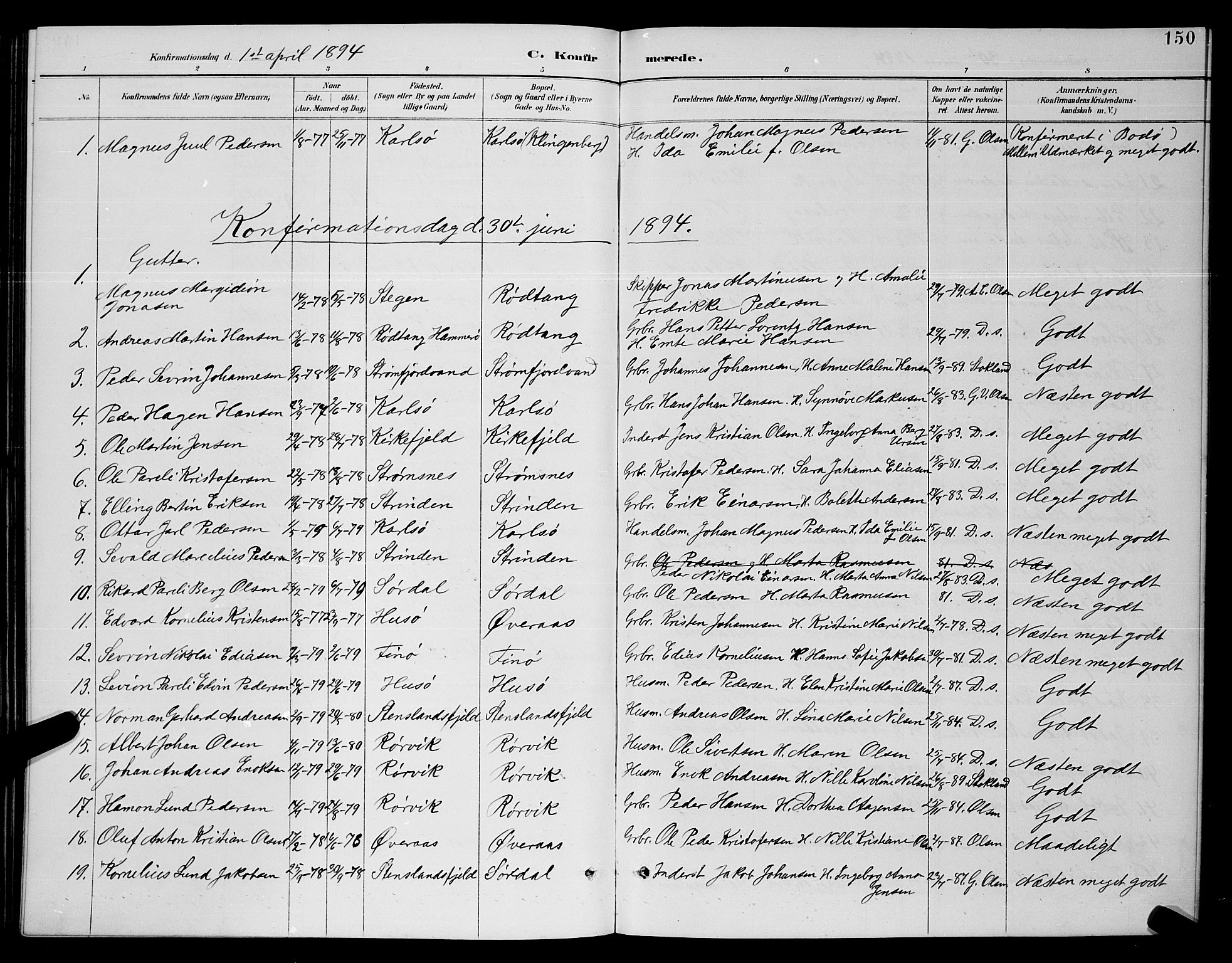 Ministerialprotokoller, klokkerbøker og fødselsregistre - Nordland, SAT/A-1459/859/L0859: Parish register (copy) no. 859C05, 1887-1898, p. 150