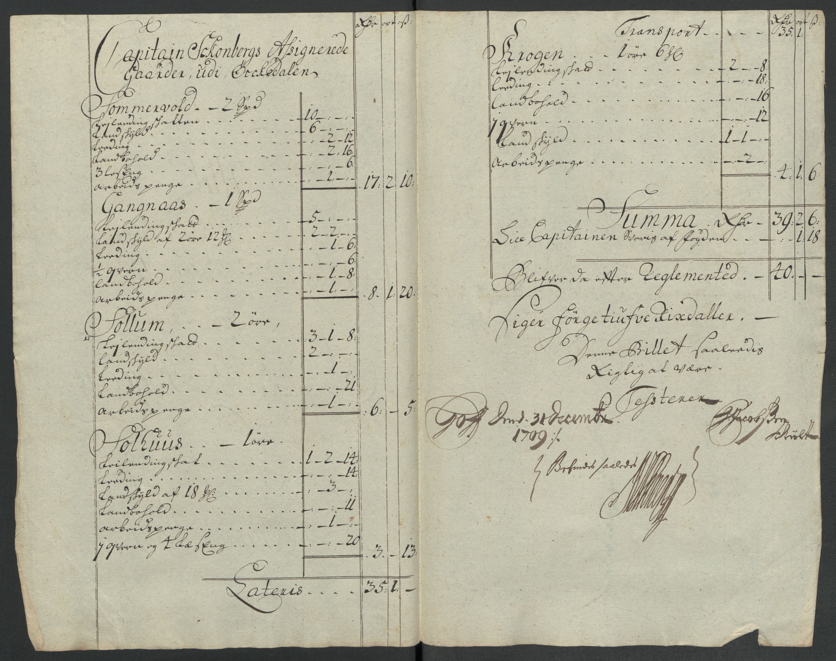 Rentekammeret inntil 1814, Reviderte regnskaper, Fogderegnskap, RA/EA-4092/R60/L3959: Fogderegnskap Orkdal og Gauldal, 1709, p. 328