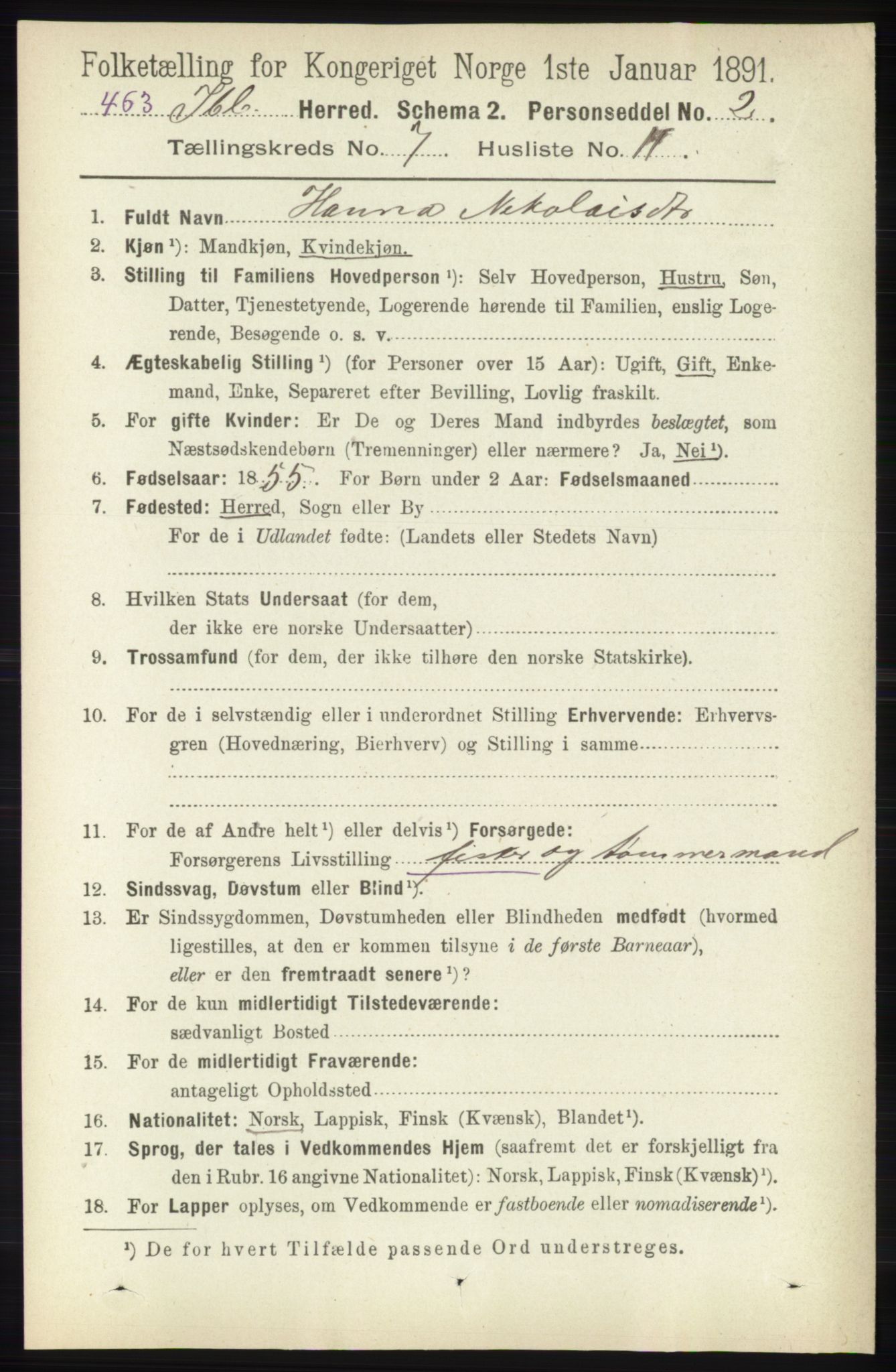 RA, 1891 census for 1917 Ibestad, 1891, p. 4247