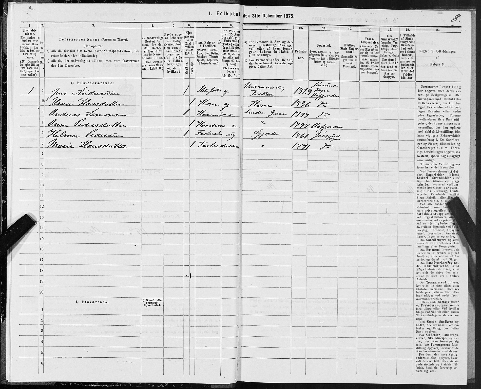 SAT, 1875 census for 1630P Aafjorden, 1875, p. 4008