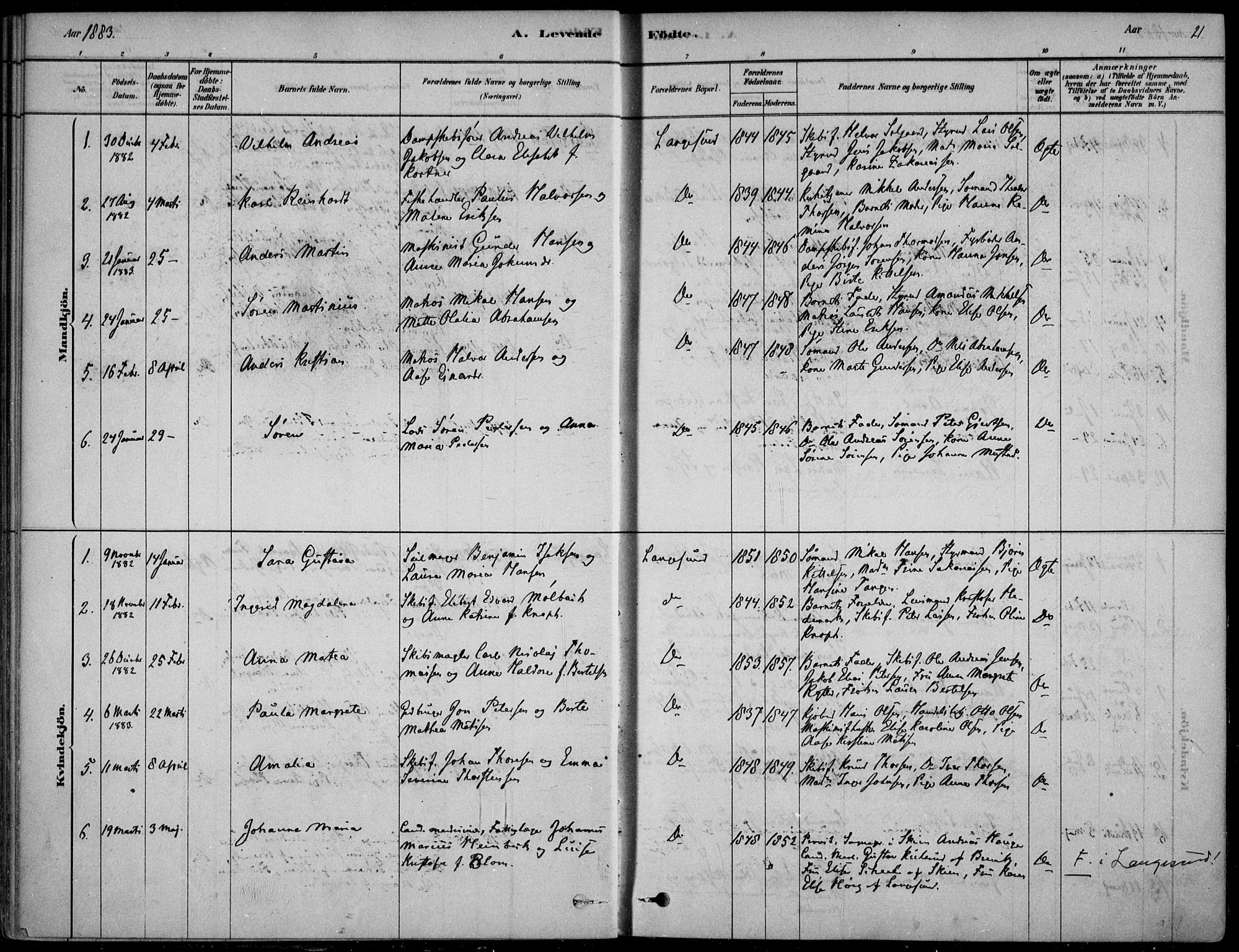 Langesund kirkebøker, SAKO/A-280/F/Fa/L0002: Parish register (official) no. 2, 1878-1892, p. 21