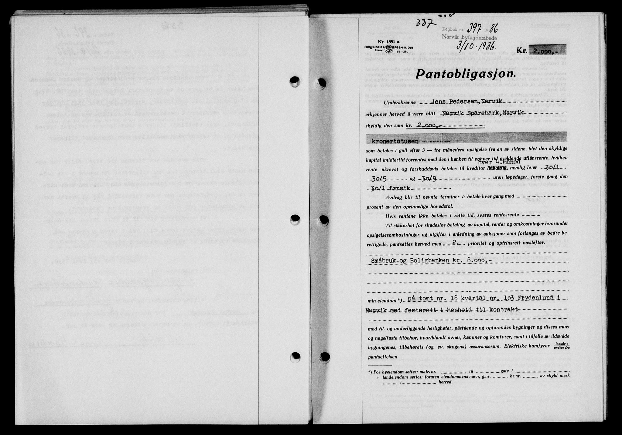 Narvik sorenskriveri, SAT/A-0002/1/2/2C/2Ca/L0011: Mortgage book no. 14, 1935-1937, Deed date: 03.10.1936