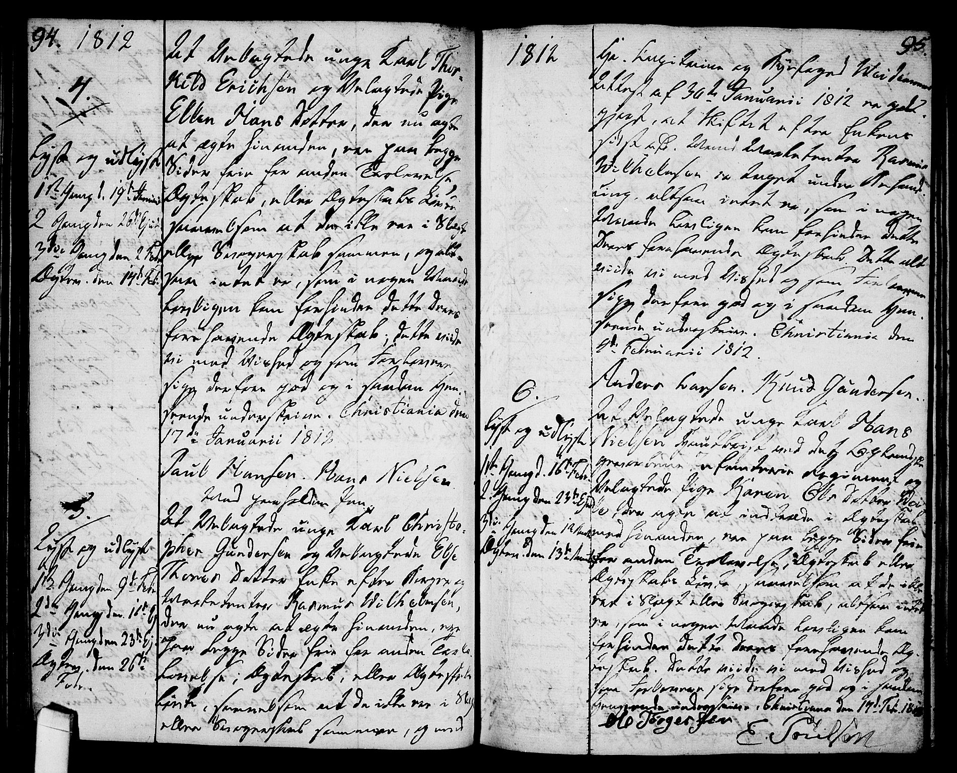 Oslo domkirke Kirkebøker, AV/SAO-A-10752/L/La/L0011: Best man's statements no. 11, 1807-1819, p. 94-95