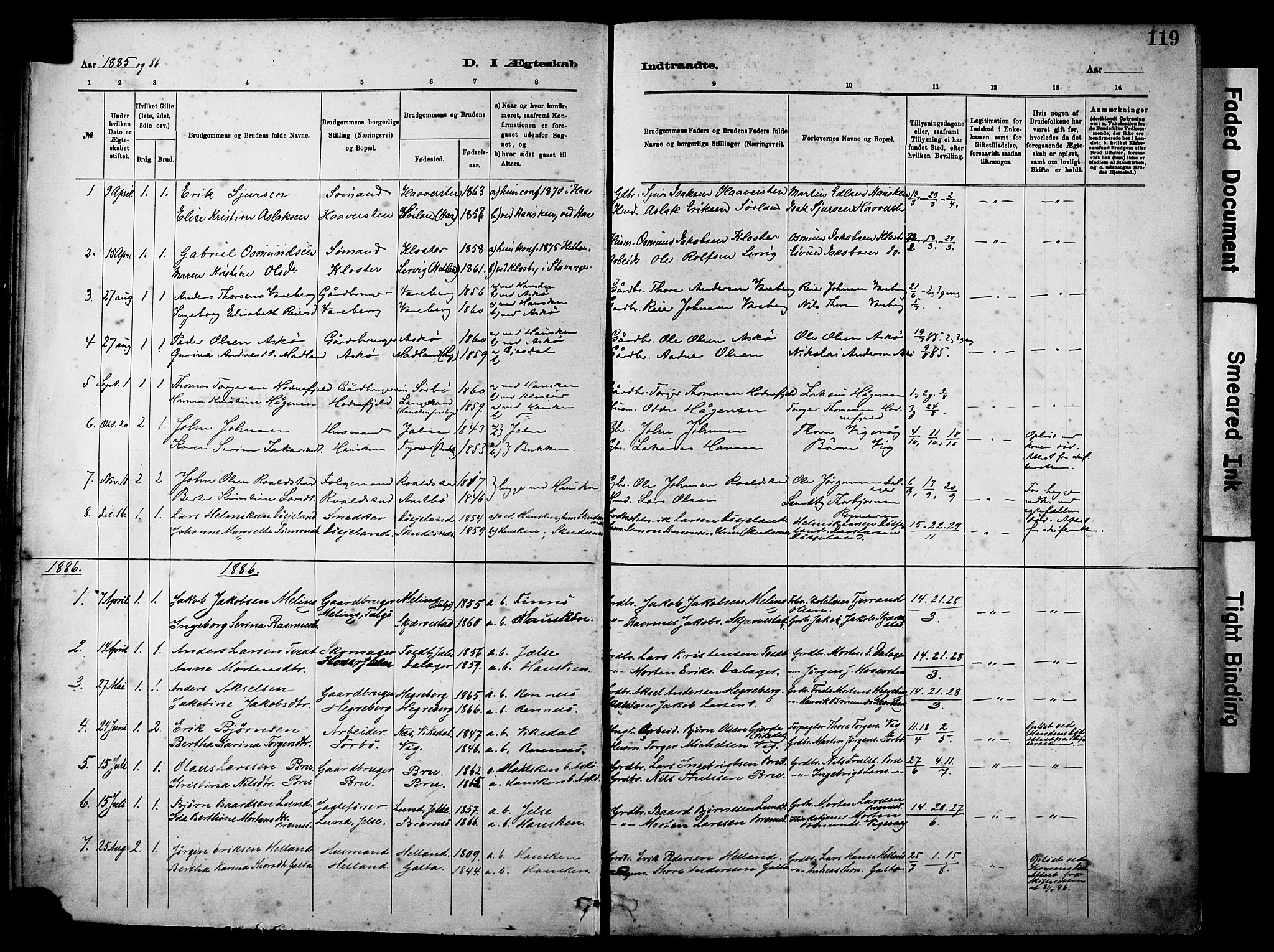 Rennesøy sokneprestkontor, SAST/A -101827/H/Ha/Haa/L0012: Parish register (official) no. A 13, 1885-1917, p. 119