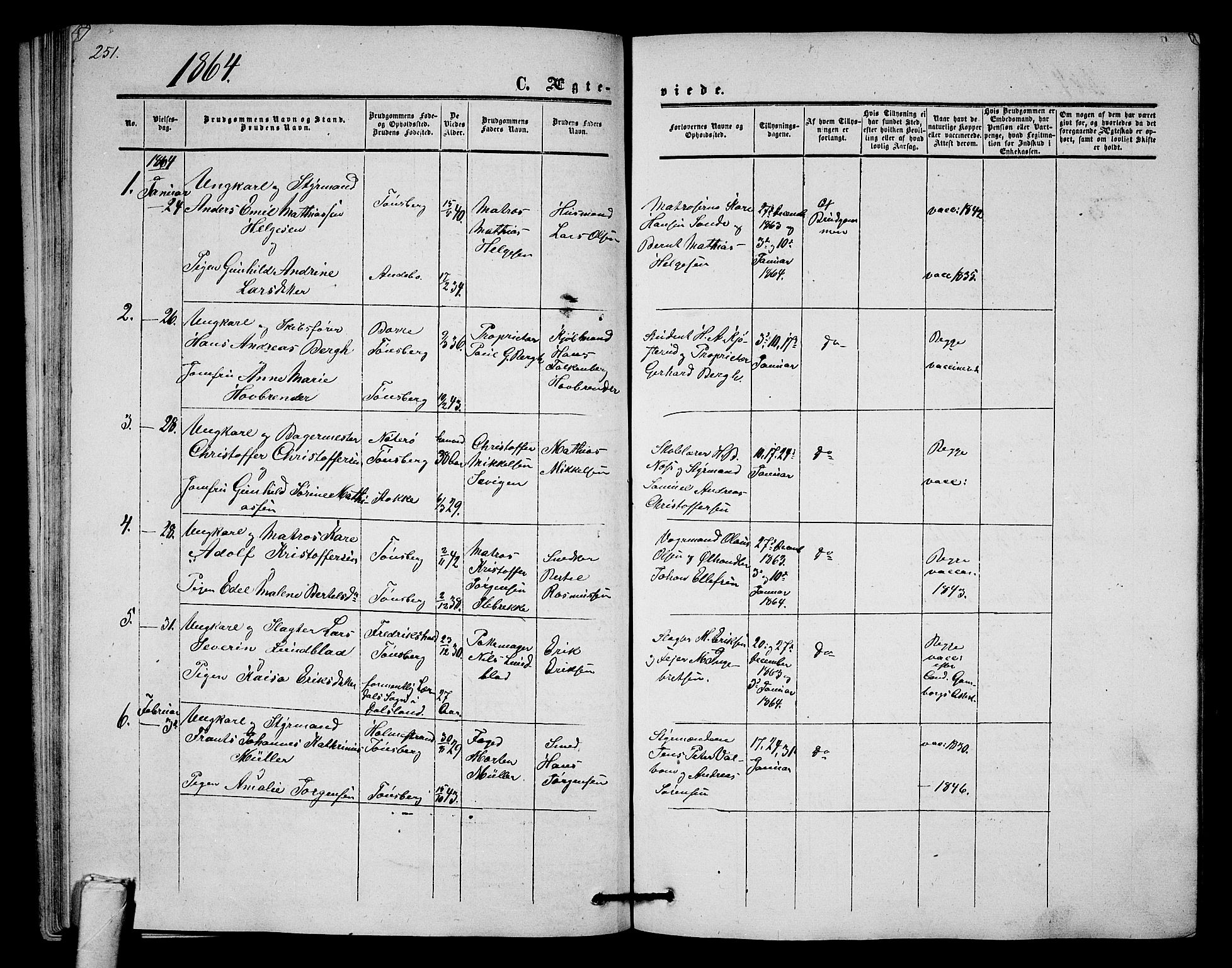 Tønsberg kirkebøker, AV/SAKO-A-330/G/Ga/L0003: Parish register (copy) no. 3, 1855-1864, p. 251